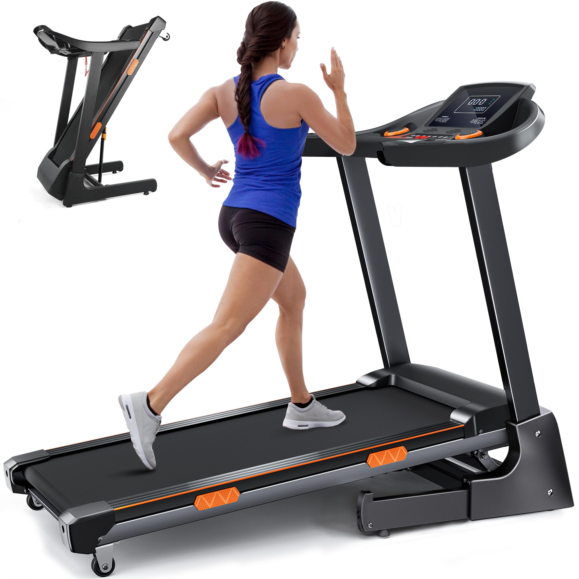 8.7MPH Treadmills for Home, Auto-Folding Walking Pad with 0-15% Incline, 3.5HP Motor Supports 300lbs, Bluetooth & Pulse Monitor