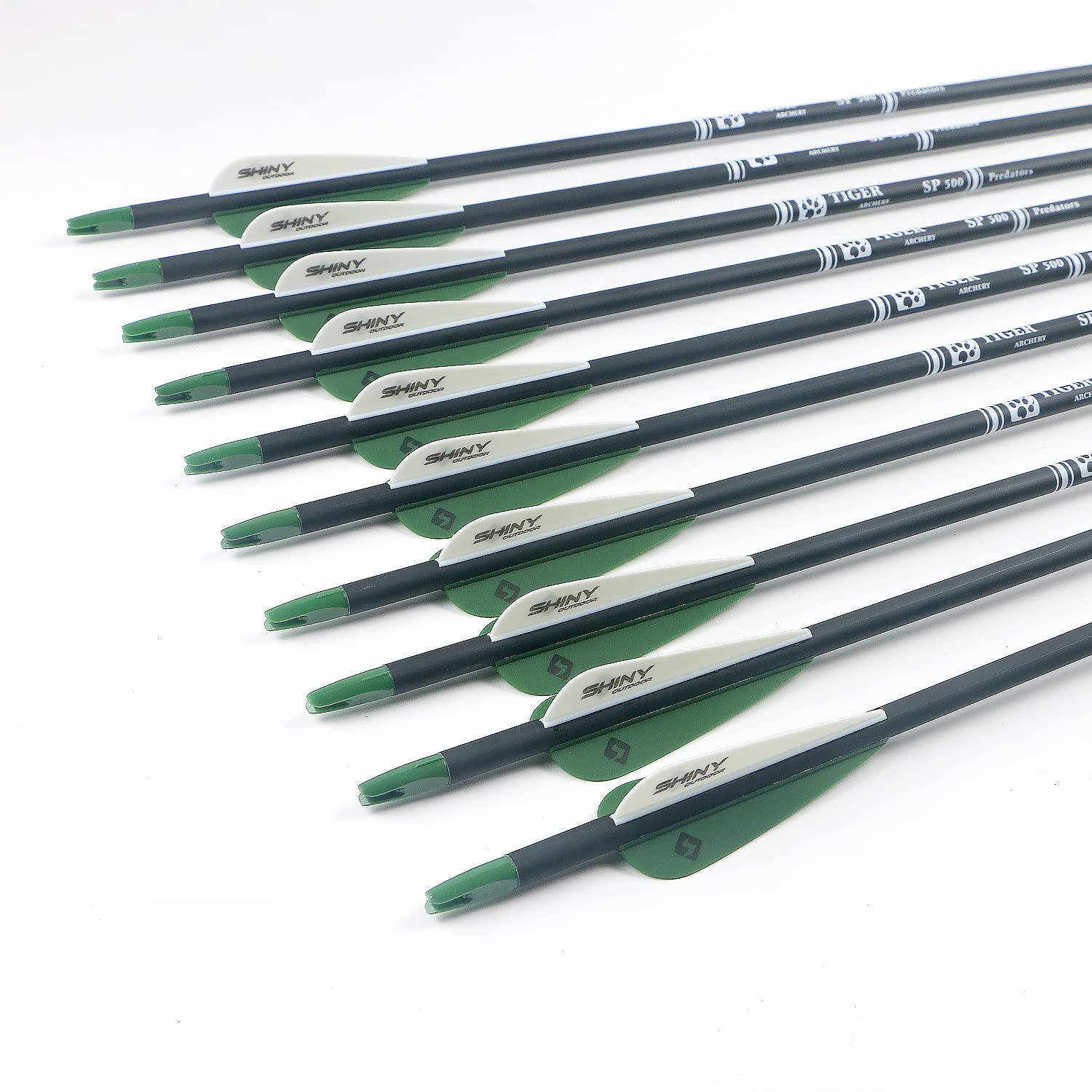 Tiger Archery 30Inch Carbon Arrow Practice Hunting Arrows With Removable Tips For Compound & Recurve Bow(Pack Of 12) (Deep Green