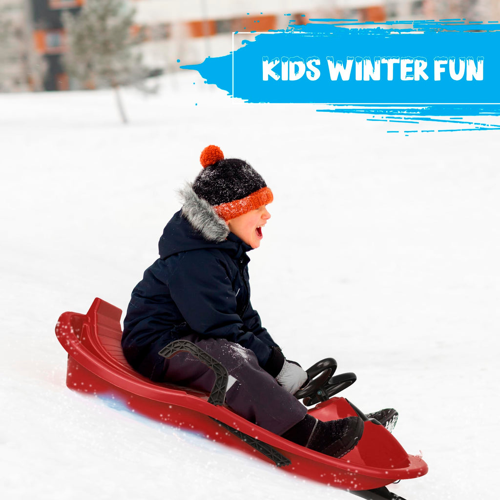 Slippery Racer Downhill Derby Flexible Kids Toddler Plastic Toboggan Steerable Plastic Snow Sled With Built-In Brakes And Steeri