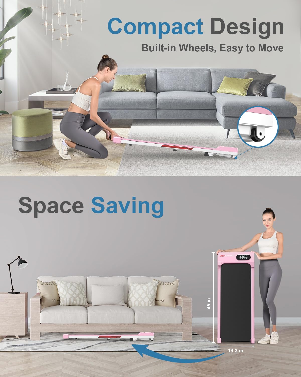 Walking Pad Treadmill With 5% Incline, 5 Mph Under Desk Treadmill For Home & Office, 300+ Lb Capacity, Ultra Quiet < 45Db, Remot
