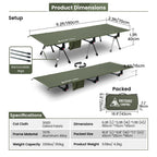 Onetigris Supranubis Camping Cot, Height Adjustable With Cot Leg Extenders, Strong Support 330Lbs, Lightweight Comfortable Foldi