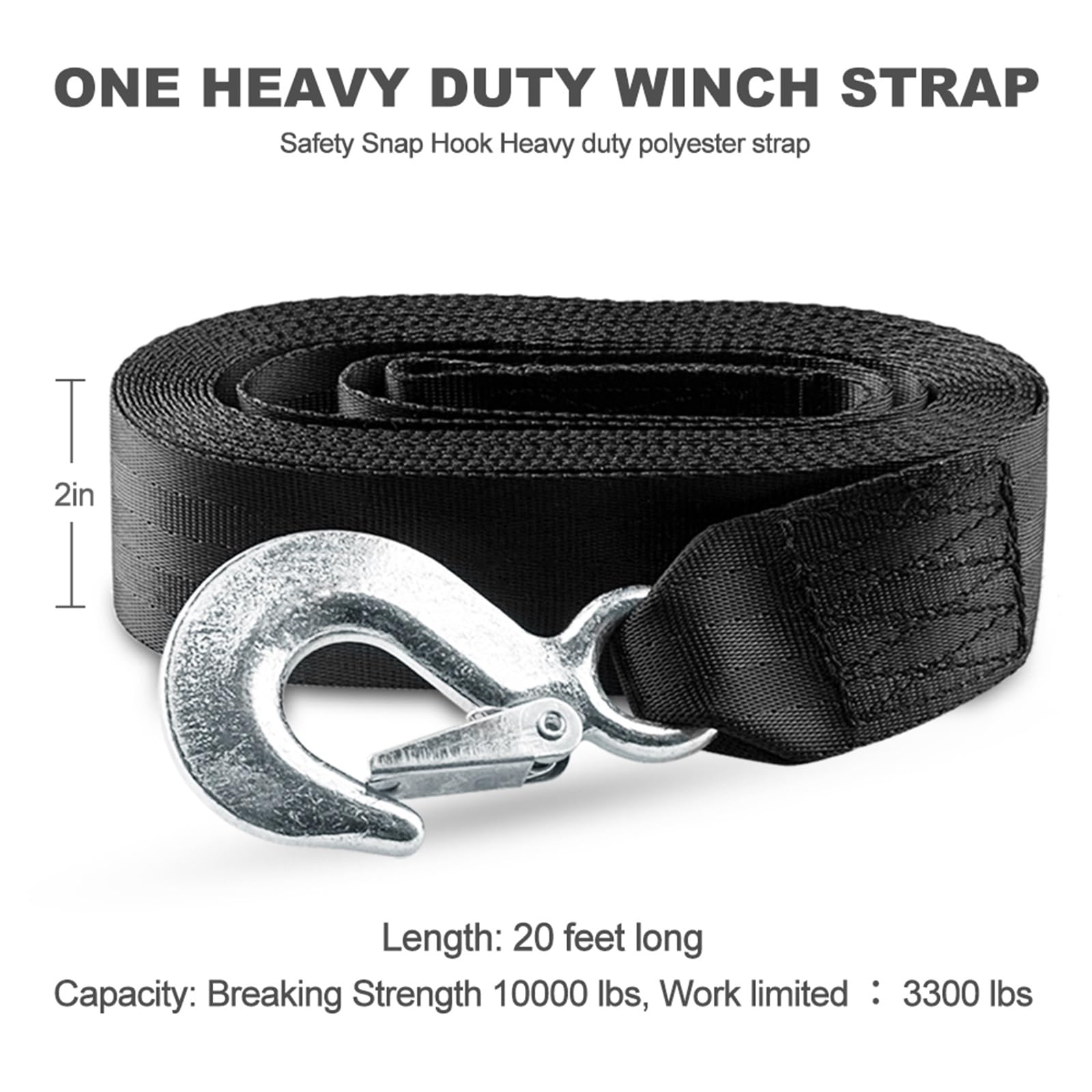 2 Inch By 20 Feet Trailer Winch Strap With Hook Heavy Duty Strap Replacement 10000 Lbs Breaking Strength 3300 Lbs Load Capacity