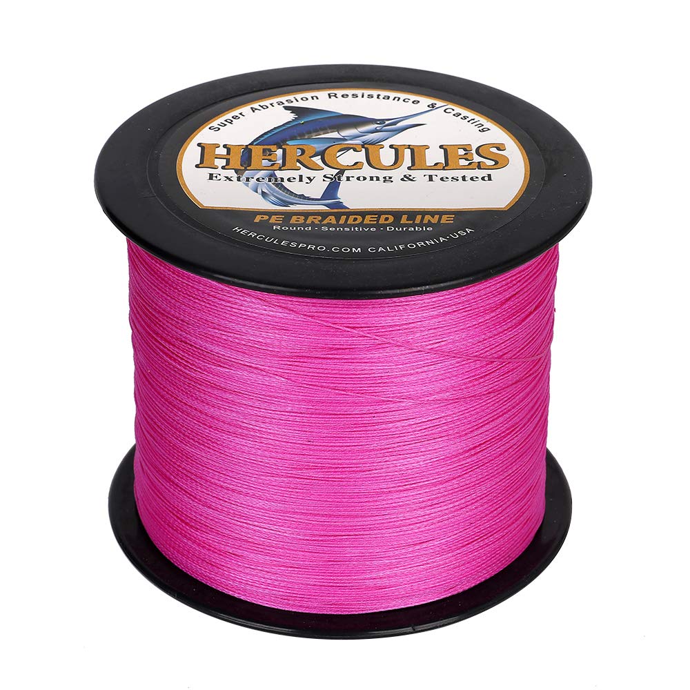 Hercules Braided Fishing Line 2000M 2187Yds 10Lbs-200Lbs Pe Superline 8 Strands (Pink 50Lb/22.7Kg 0.37Mm)