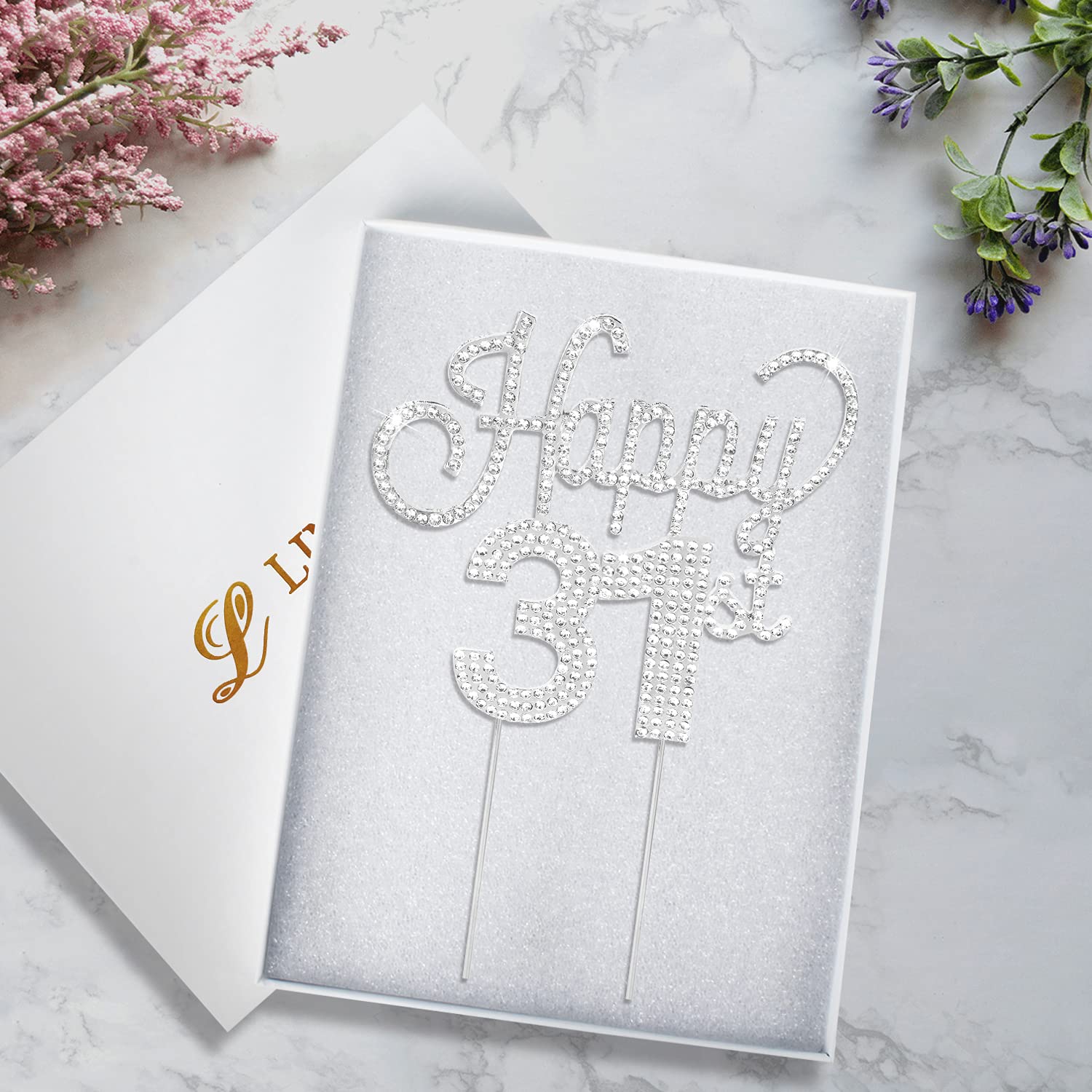 Lingteer Happy 31St Birthday Silver Rhinestone Cake Topper - Cheers To 31St Birthday 31 Years Old Anniversary Party Cake Centerp