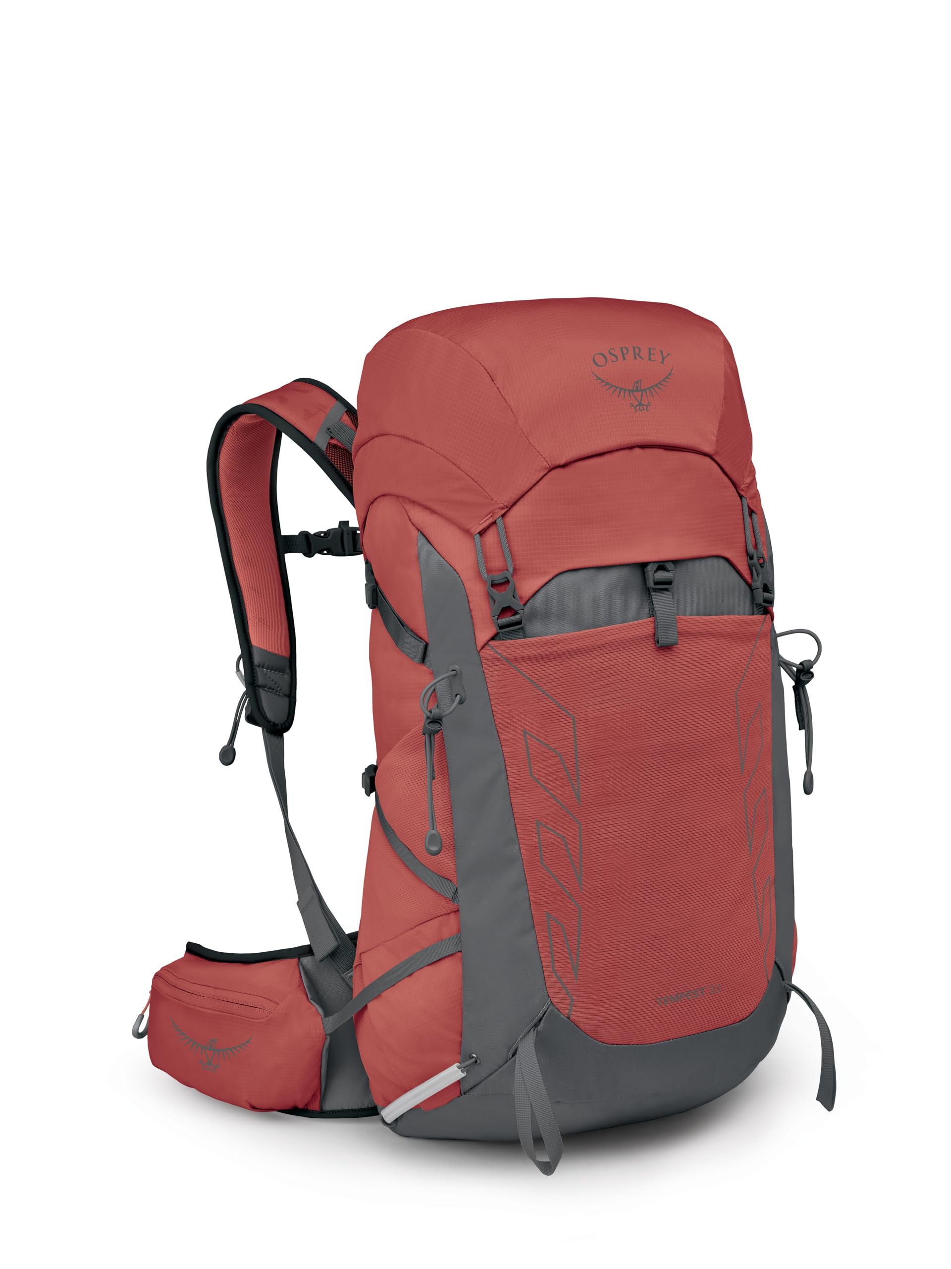 Osprey Tempest 33L Womens Lightweight Hiking Backpack - Daypack for Travel & Camping, Red Pampas/Coal Grey, Extended Fit