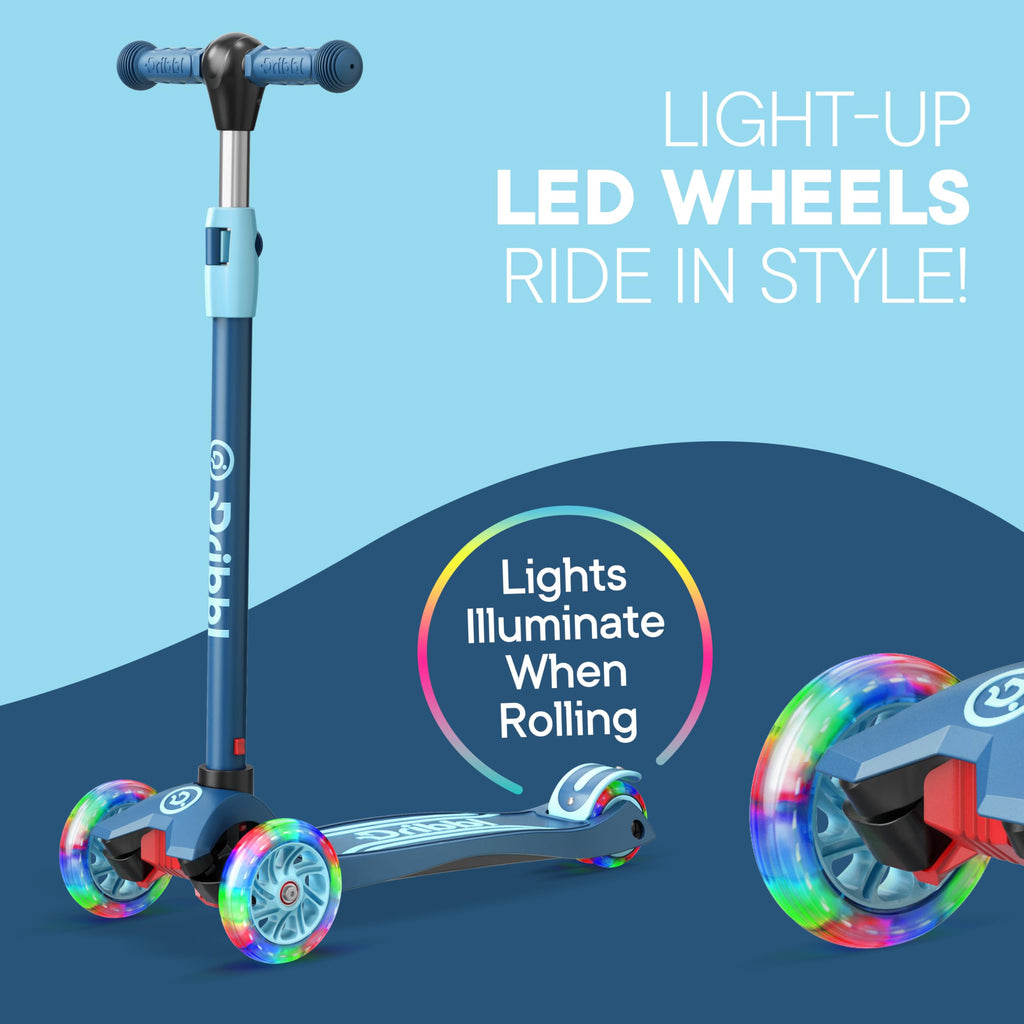 Dribbl 3-Wheel Kids Scooter - Lean-to-Steer Technology, Adjustable Height Handlebar, Wide Anti-Slip Deck, Scooter for Boys & Gir
