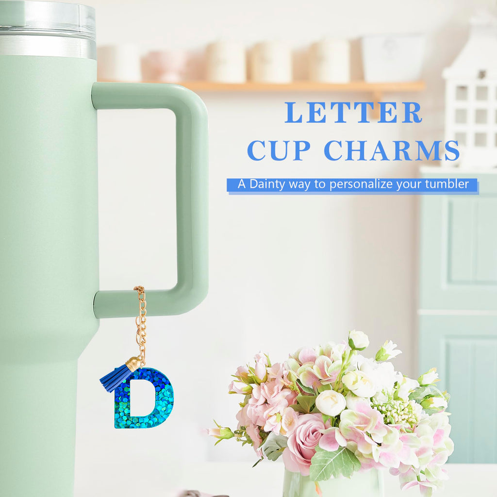 Letter Charm Accessories for Stanley Cup 1 PCS Cute Initial Keychain Handle Charm for Stanley Tumbler for Women Blue Letter D