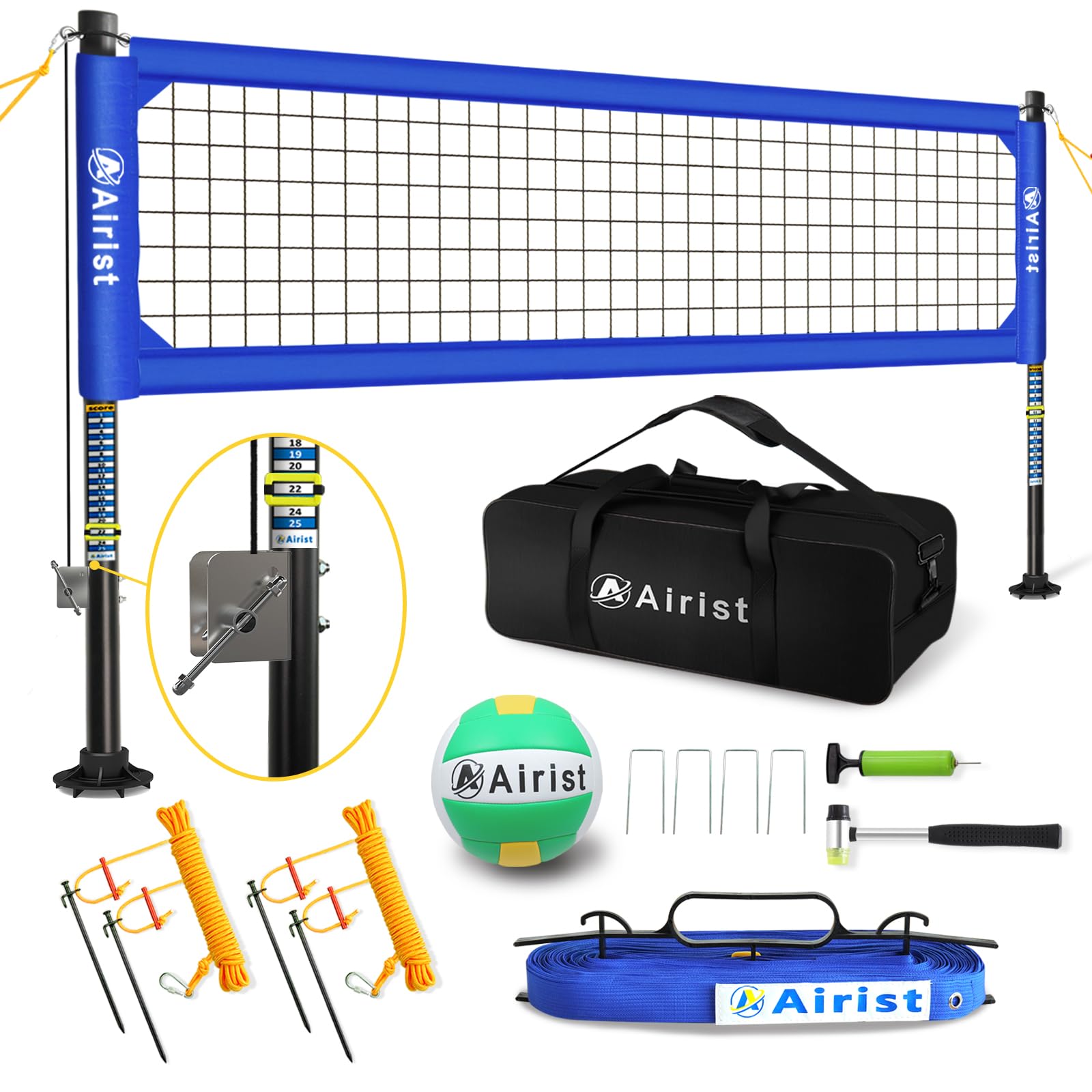 Airist Heavy Duty Volleyball Net Outdoor with Steel Anti-Sag System, Adjustable Aluminum Poles, Professional Volleyball Nets Set