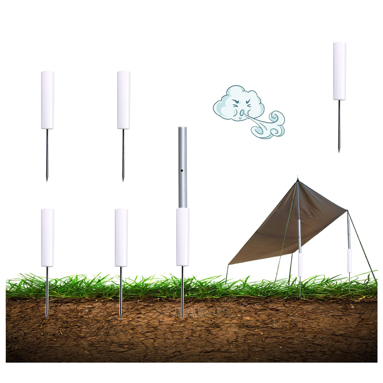 Tent Poles Holders,Sturdy Pole Anchor With Spike For Sunshade, Flag,Perfect For Camping Fly Tarps Rods,Trekking Poles (Set A)