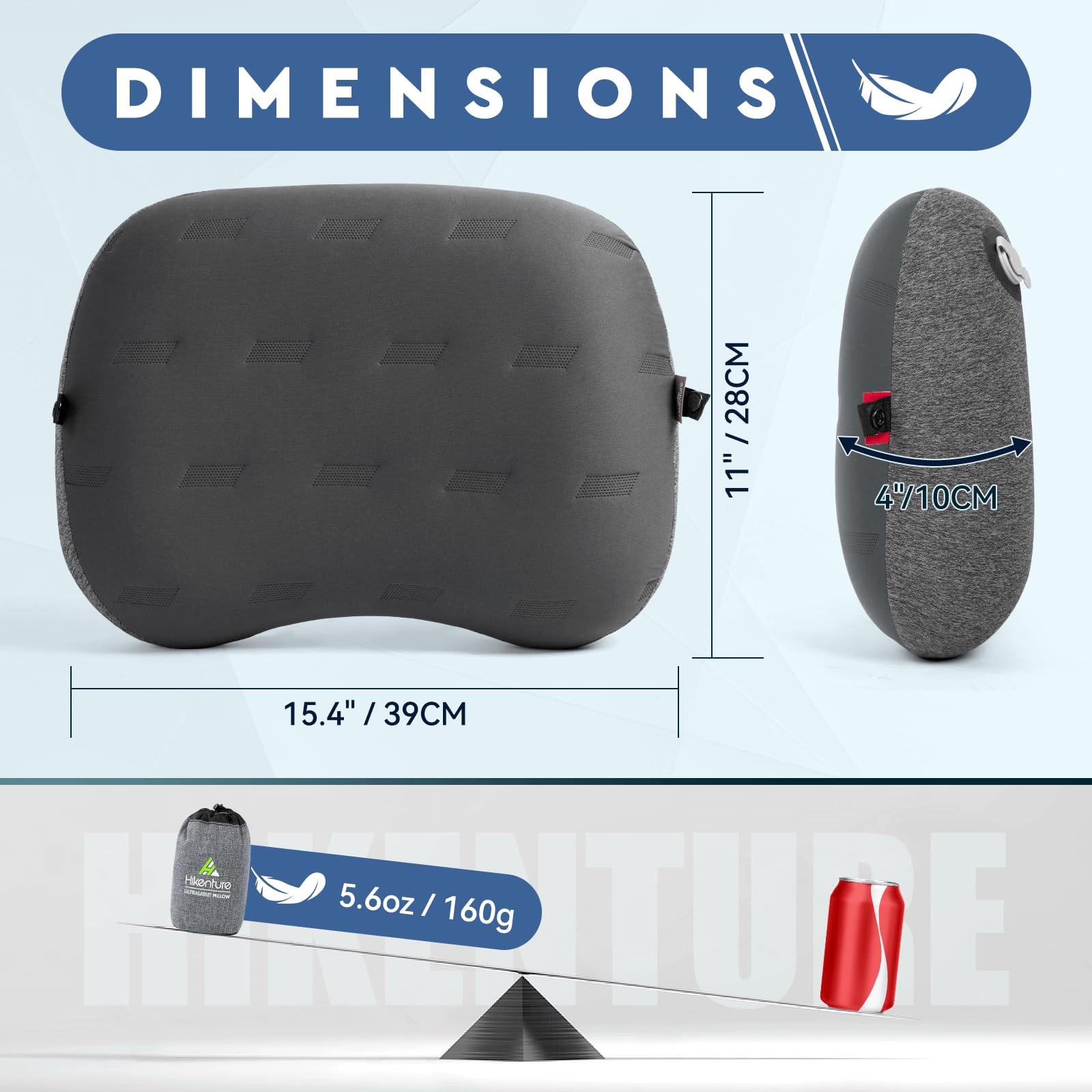 Hikenture Camping Pillow Ultralight, Inflatable Pillows With Removable Cover, Compact Portable Backpacking Pillow, Ergonomic Blo