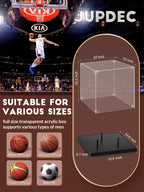 Jupdec Basketball Display Case Acrylic Clear 10'' Full Size With Solid Wood Base, Uv Protected Soccer Display Stand Box For Auto