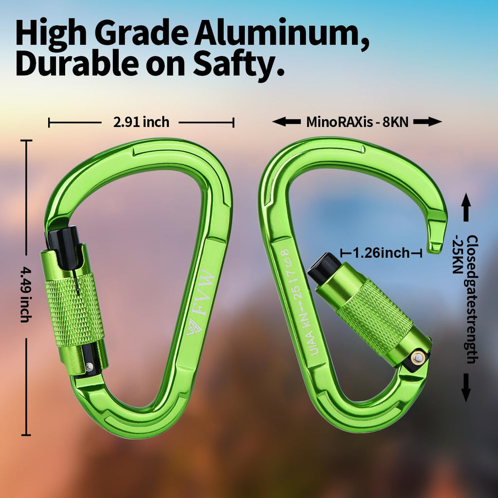Fvw 5 Pack Heavy Duty Climbing Carabiners,25Kn Auto Locking Rock Climbing Carabiners Clips For Hammocks, Swing, Locking Dog Leas
