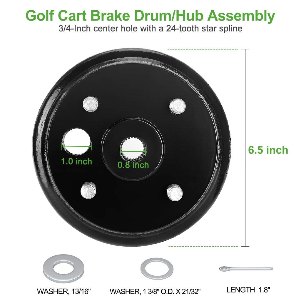 10L0L Golf Cart Brake Drum Hub Assembly (Electric) For Ezgo Txt Replaces Oem# 19186G1P, 2-Pack