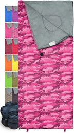Revalcamp Lightweight Pink-Camo Sleeping Bag Indoor & Outdoor Use. Great For Kids, Youth & Adults. Ultralight And Compact Bags A