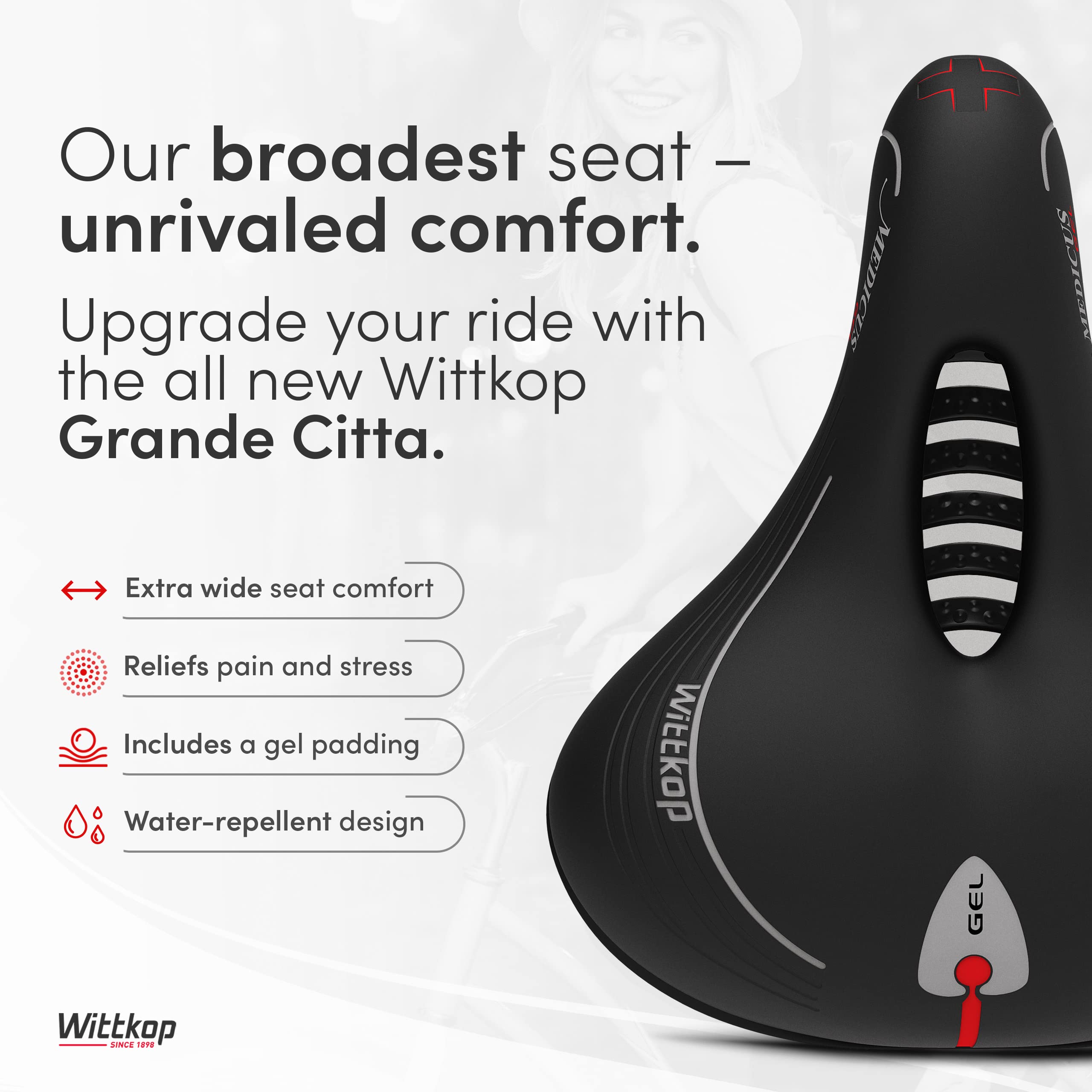 Wittkop Oversized Bike Seat For Peloton Bike & Bike+, Comfort Bicycle Seat, Compatible With Peloton, Spin, Road Or Exercise Bike