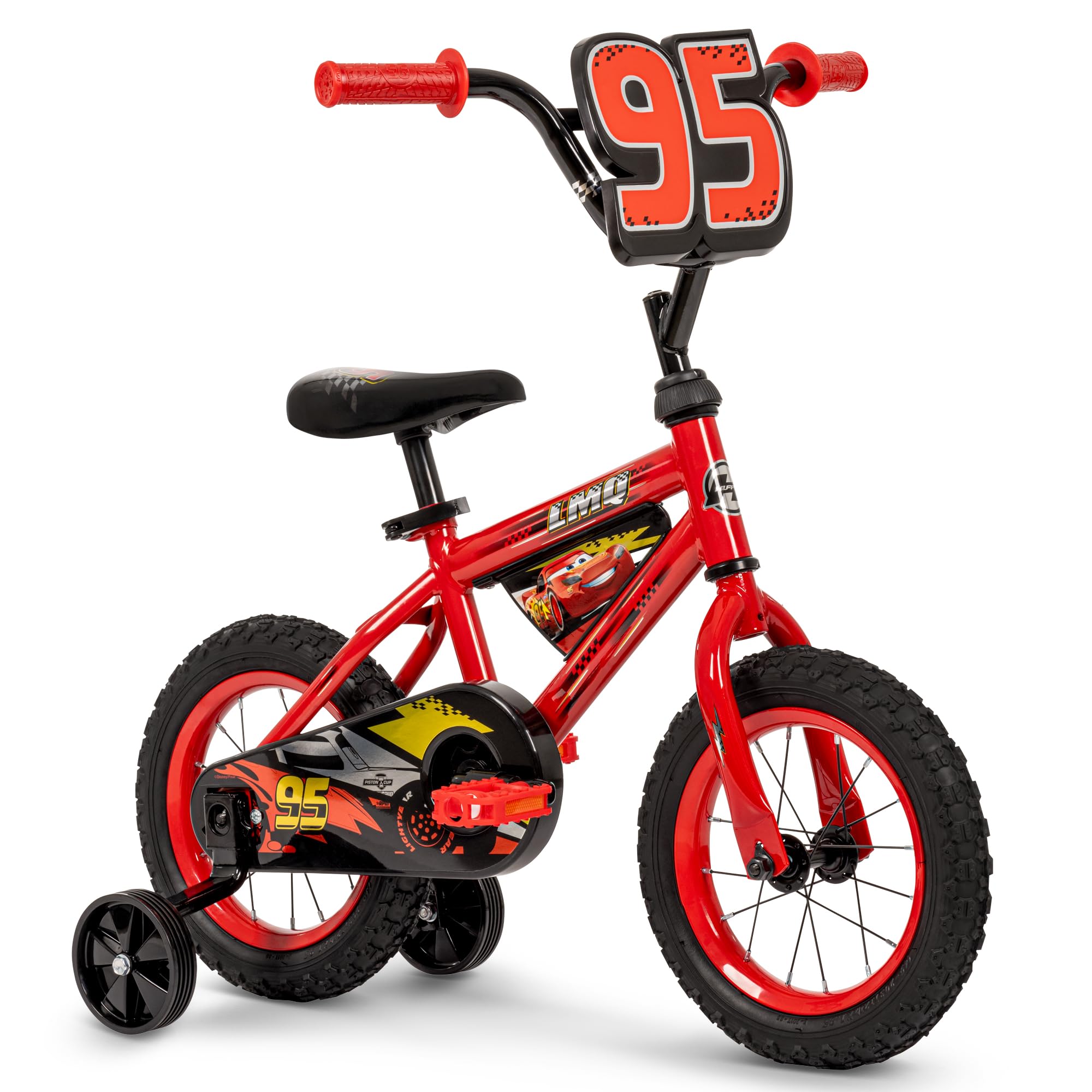 Huffy Disney Pixar Cars 12 Inch Kids Bike, Ideal for Ages 3-5 Years Old, Training Wheels Included, EZ Build Assembly, Fun and P