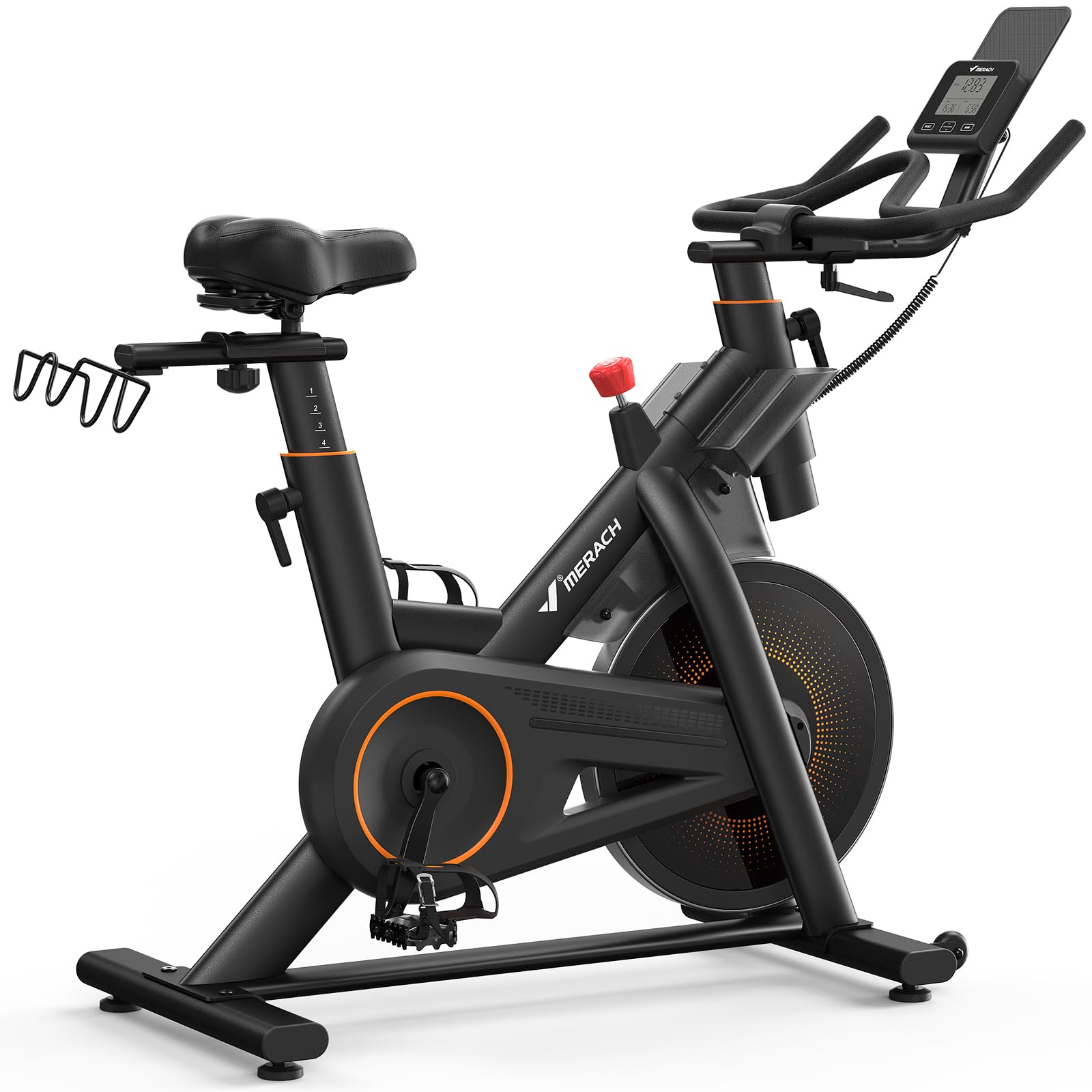 Merach Magnetic Exercise Bike, Heavy Duty Stationary Bike with Automated Resistance, 350 Lbs Weight Capacity, Low Noise Indoor W