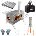 Hot Tent Stove, unho Wood Burning Stove, Portable Wood Stove with 6 Stainless Chimney Pipes for Outdoor Heating & Cooking, Ice F