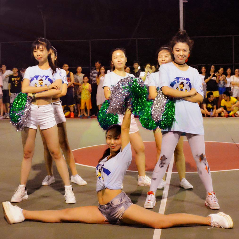 Baotongle 12 Pcs Cheerleading Squad Spirited Fun Poms Pompoms Cheer Costume Accessory For Party Dance Sports (Greens)