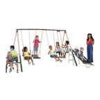 Xdp Recreation Crestview Outdoor Play Kids Metal Backyard Playset Swing Set With 2 Swings, Slide, Stand N Swing, Fun Glider, And