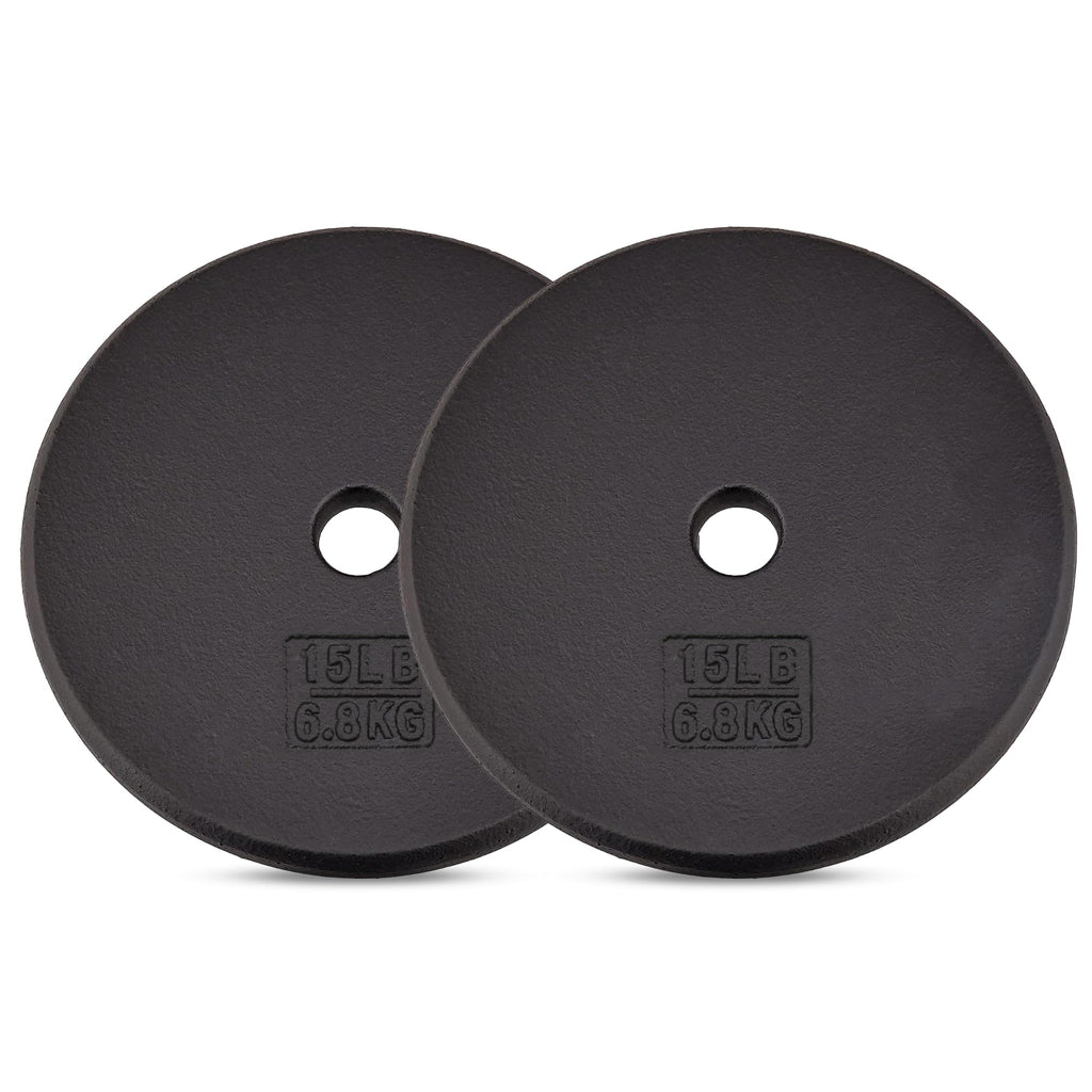 Yes4All Standard 1 Inch Cast Iron Weight Plate - Ideal For Strength Training - 15Lb - Pair