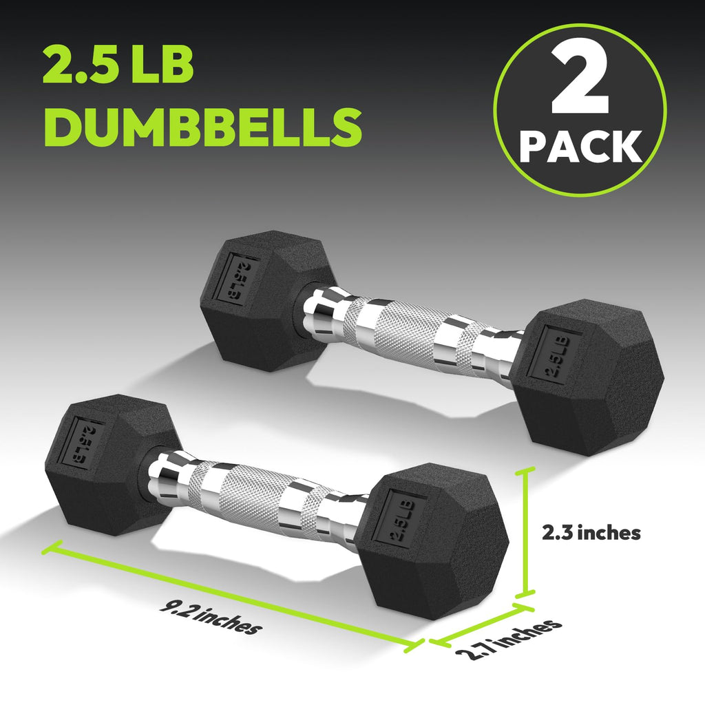 Hex Dumbbell Rubber Encased Dumbbell Strength Training Hex Dumbbell, Hand Weight For Workout & Exercise/Pair Of 2.5Lb