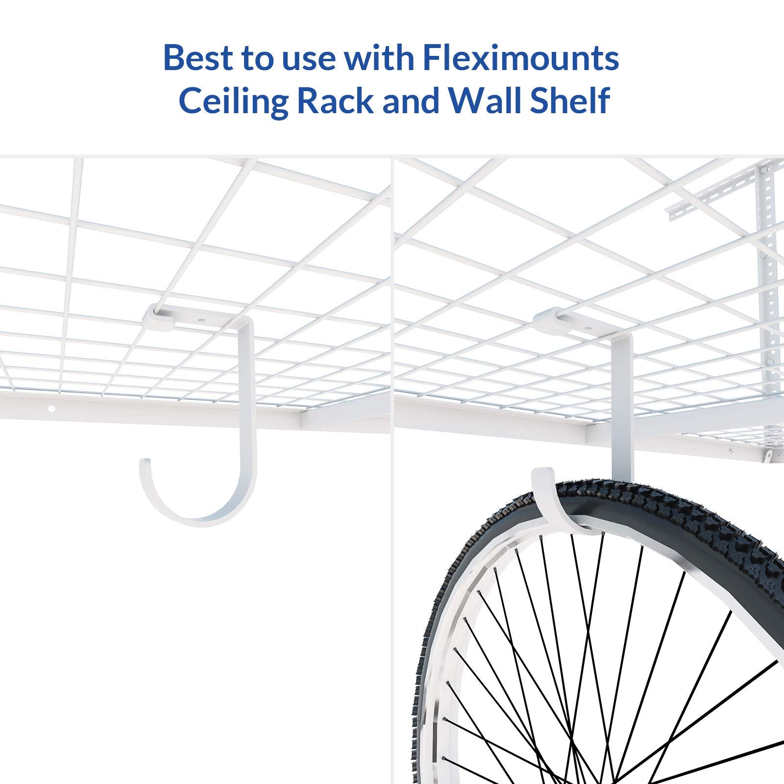 Fleximounts 4-Pack Add-On Storage Flat Hook Accessory For Garage Ceiling Storage Rack And Wall Shelving, White