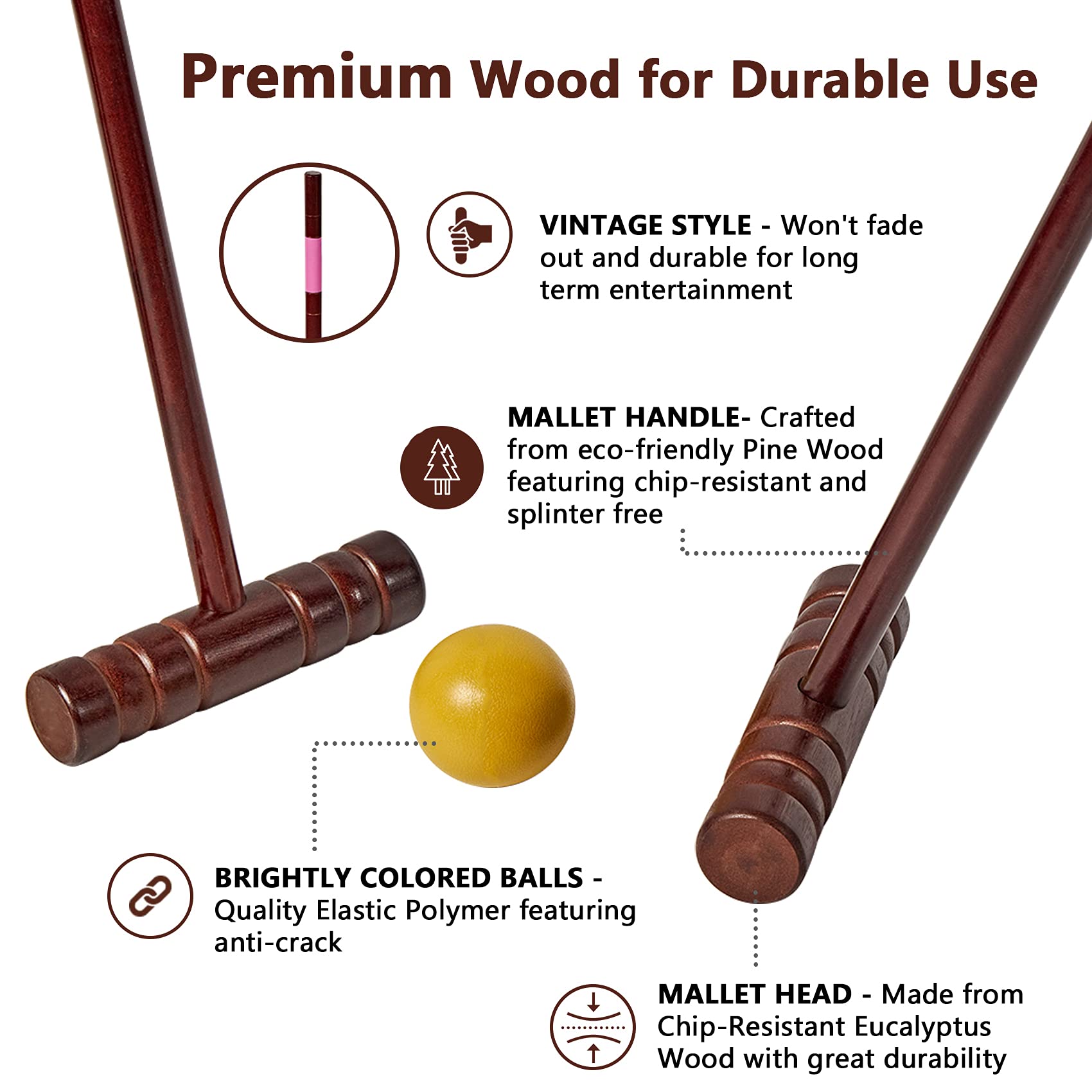 Speedarmis Croquet Set For Adults - 8 Players Croquette Set With 35In Deluxe, 32In Regulation Size Rubber Wood Mallets, Colored