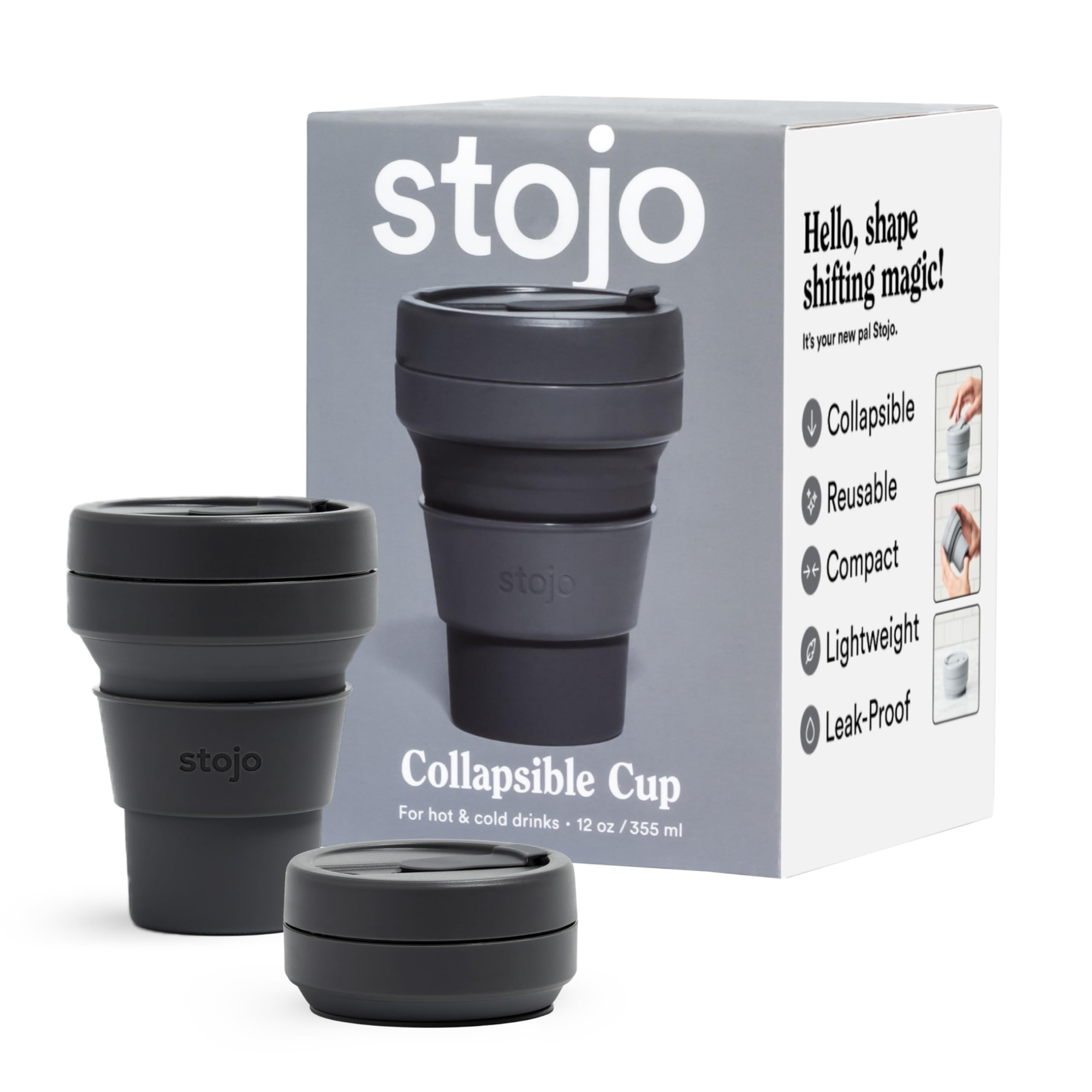 Stojo Collapsible Travel Cup - Reusable To-Go Pocket Size Silicone Bottle For Hot And Cold Drinks - Perfect For Camping - Microw