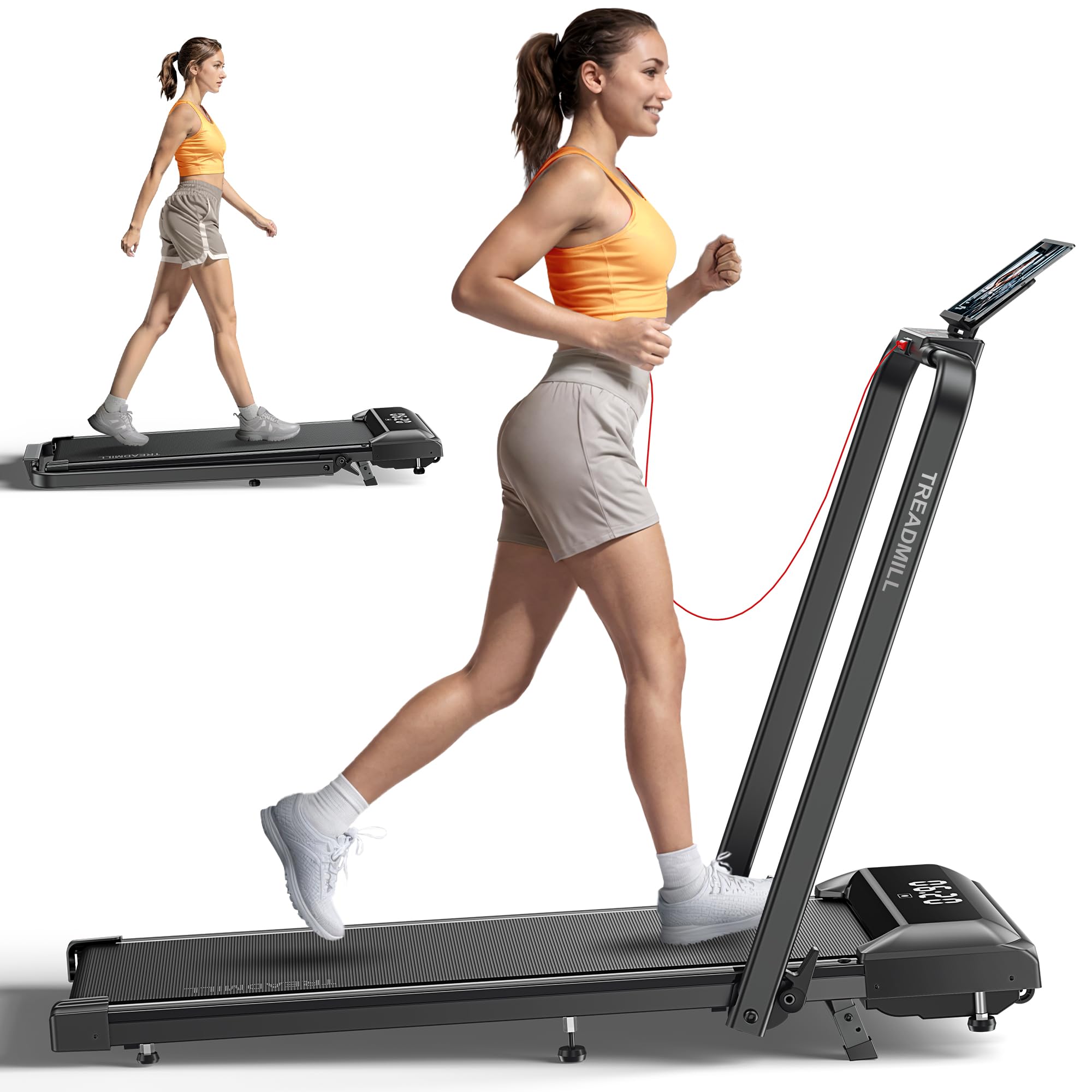 Acezoe Walking Pad Treadmill With Incline And Handle Bar, 2 In 1 Folding Treadmills For Home Small Office, 300Lbs Portable Compa