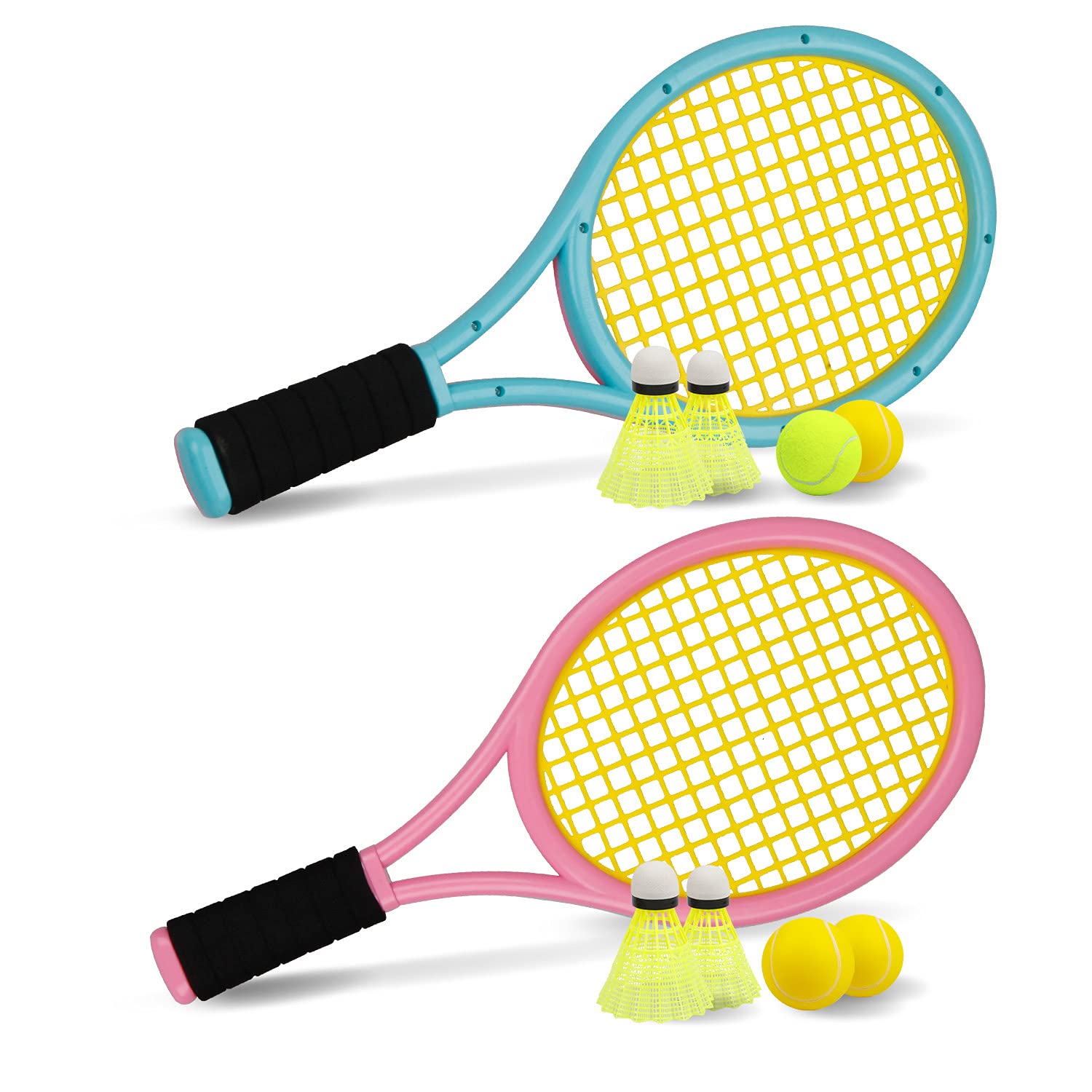 Tennis Racket Set For Children,17 Inch Racquet With 3 Soft Balls,1 Tennis Ball And 4 Badminton Balls For Toddler Indoor/Outdoor 