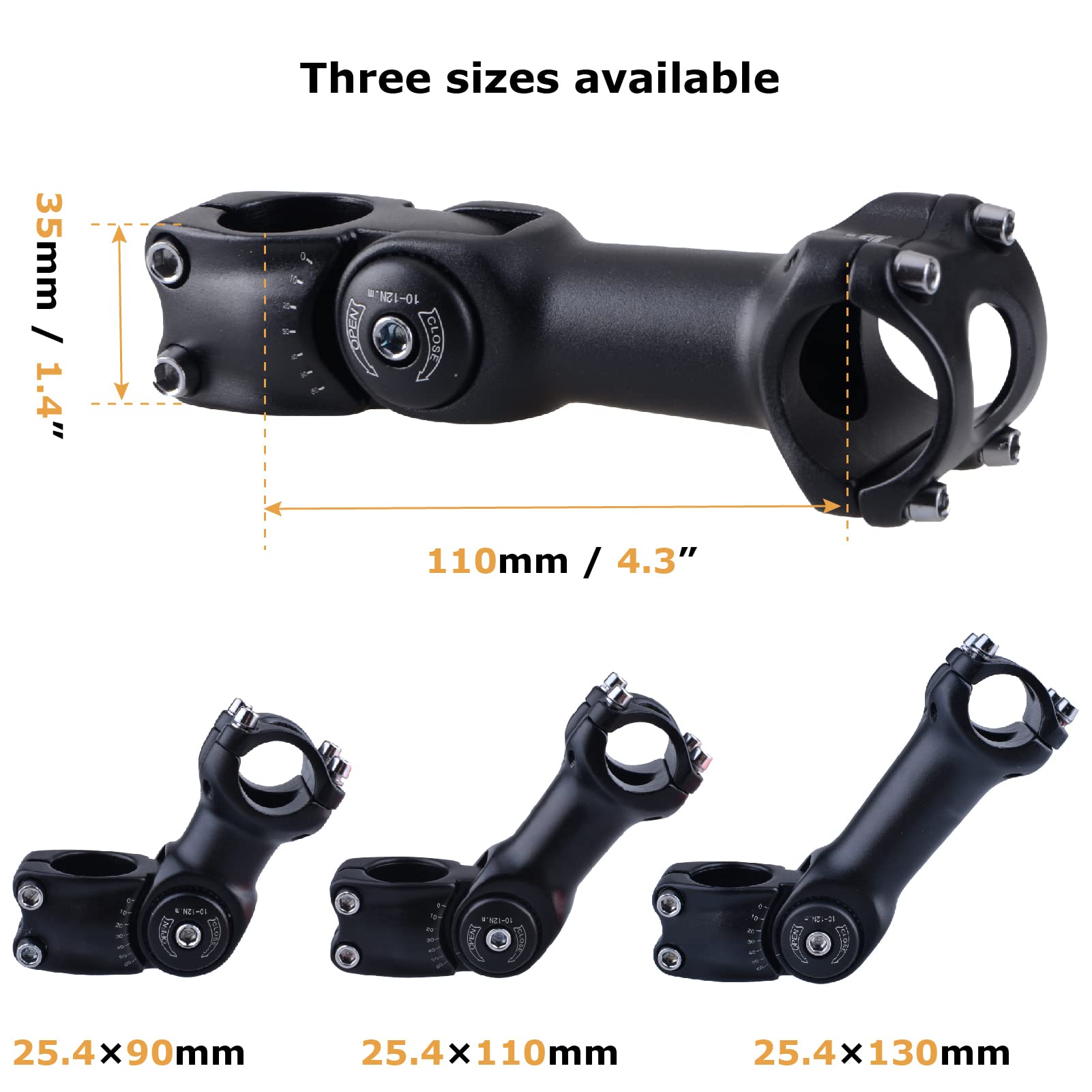 Yapjeb Adjustable Bike Stem - 25.4 X 110Mm, 31.8 X 90Mm, 130Mm, 60 Degree, Mountain, Road, Bmx, Cycling