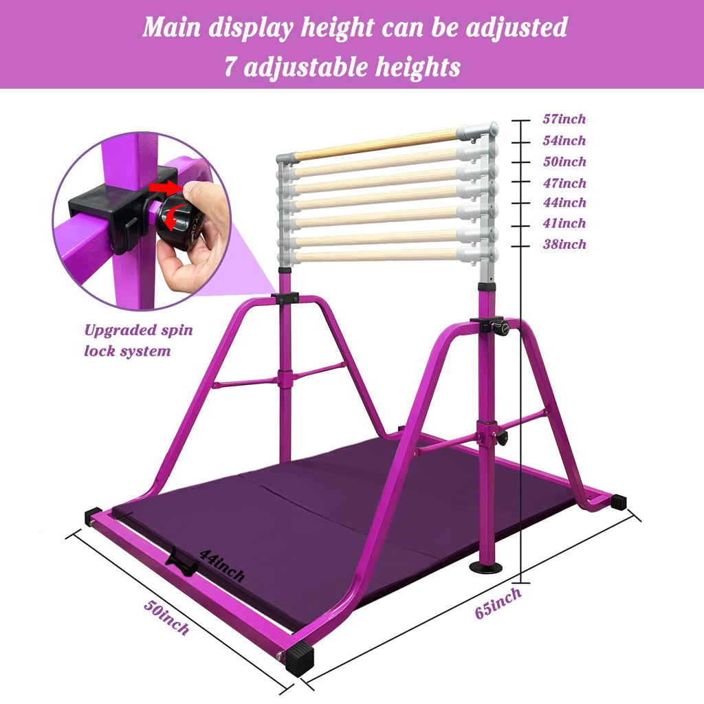 Foldable & Movable Gymnastics Kip Bar,Horizontal Bar For Kids Girls Junior,No Wobble Gym Equipment For Home Indoor,3 To 5 Adjust