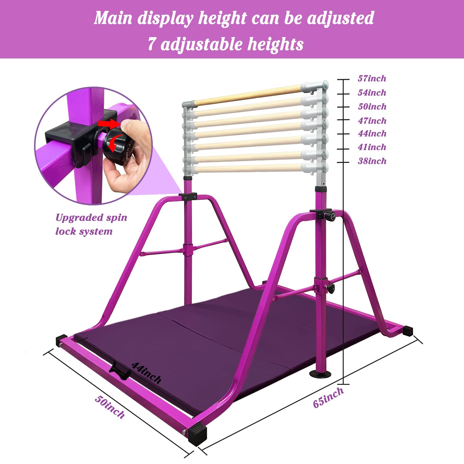 Foldable & Movable Gymnastics Kip Bar,Horizontal Bar For Kids Girls Junior,No Wobble Gym Equipment For Home Indoor,3 To 5 Adjust