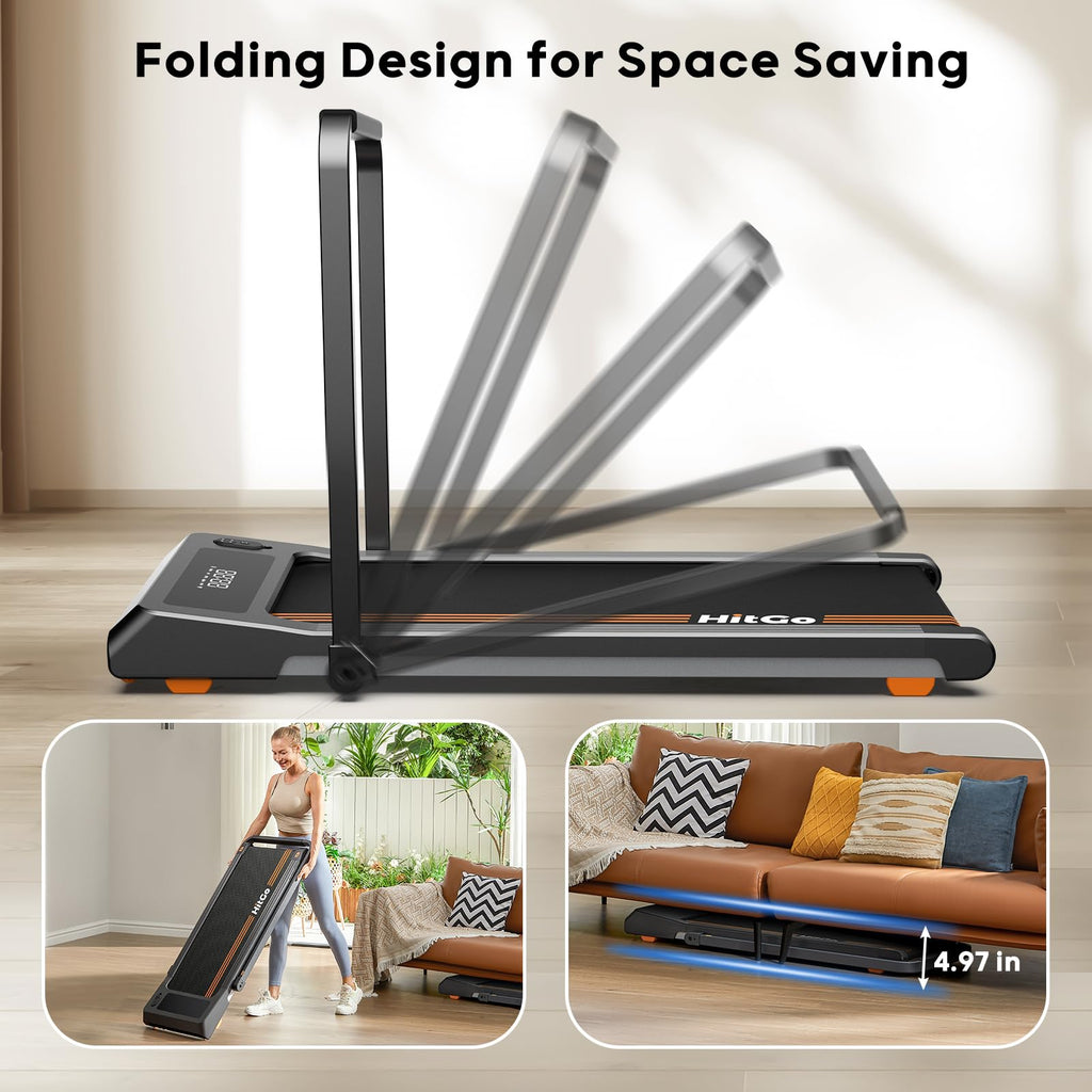 Hitgo Walking Pad For Home Office, Portable Under Desk 2 In 1 Treadmill With Foldable Handle, Remote Control, App, And Led Displ