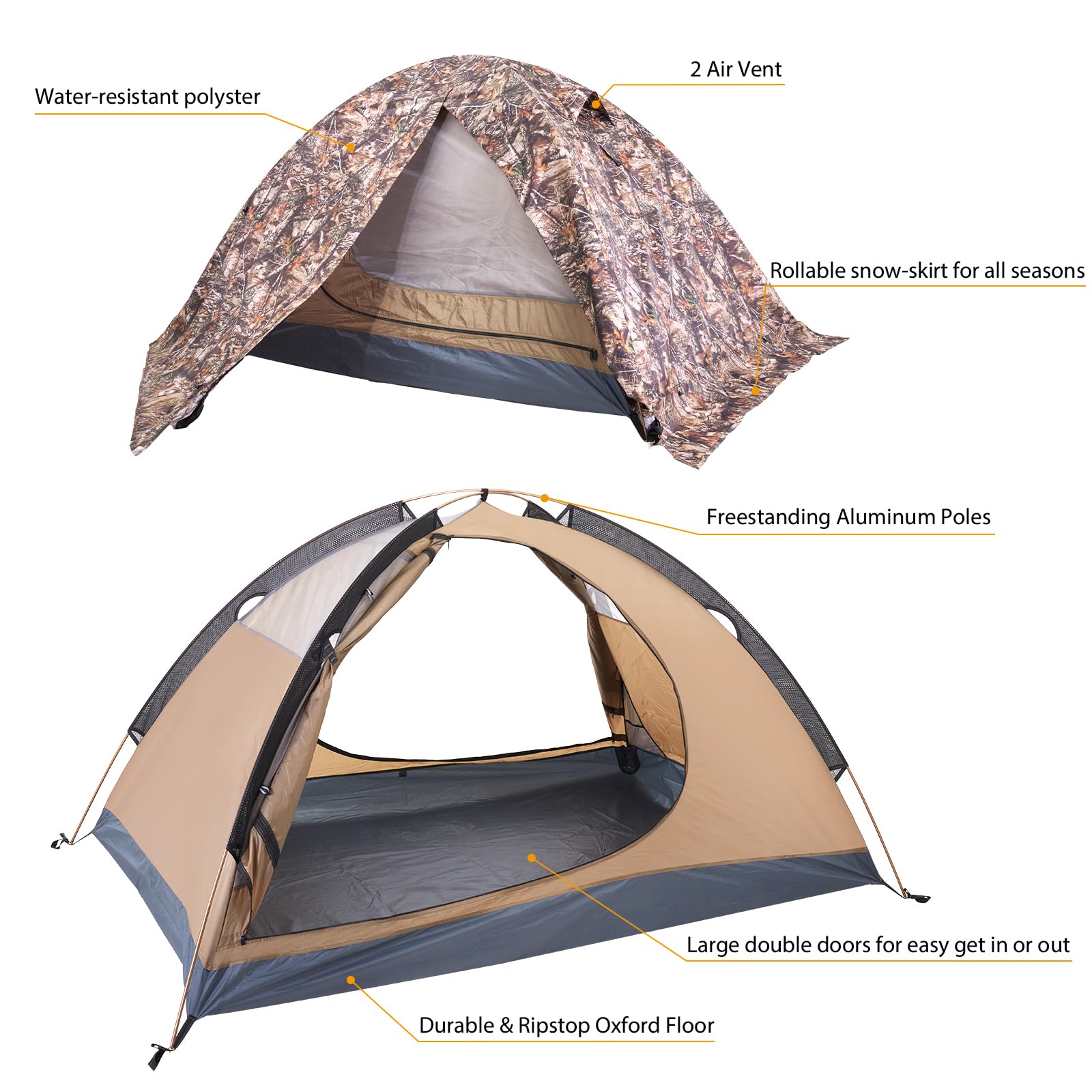 Geertop Lightweight Backpacking Tent 4 Season Ultralight Waterproof Camping Tent Double Layer Easy Setup Tent For Outdoor Huntin