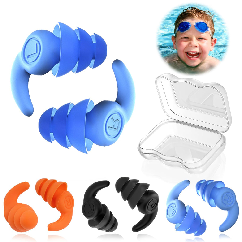 Waterproof Swimming Ear Plugs For Kids, 3 Pairs Soft Silicone Reusable Earplugs, Ear Protection For Showering Swimming Bathing F