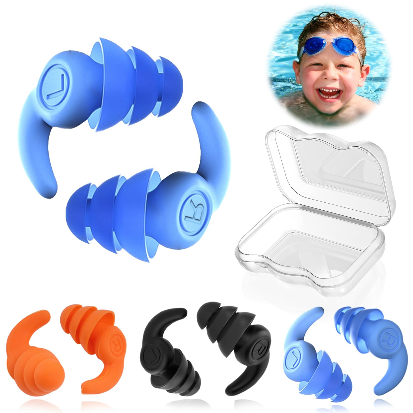 Waterproof Swimming Ear Plugs For Kids, 3 Pairs Soft Silicone Reusable Earplugs, Ear Protection For Showering Swimming Bathing F
