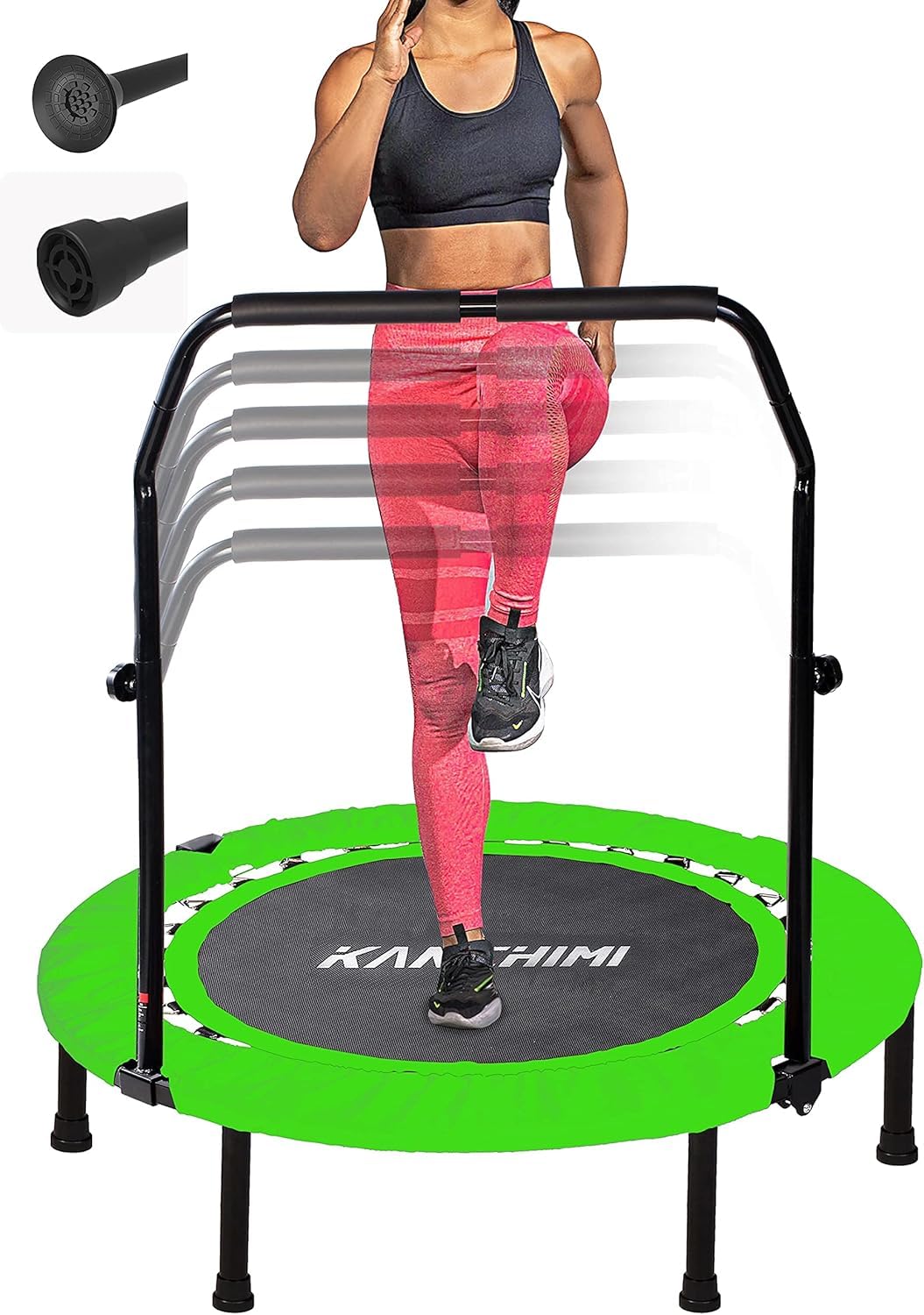 Kanchimi 40 Folding Mini Fitness Indoor Exercise Workout Rebounder Trampoline with Handle, Max Load 330lbs(Green)