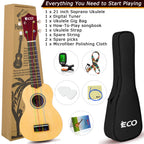 Ieco Soprano Ukulele Beginner Kit For Kids Adults 21 Inch Ukelele Wcase Strap Tuner Strings Picks (Natural)