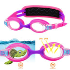 RUIGAO Kids Swim Goggles Age 2-6, Toddler Goggles No Hair Pull,UV Protection/Anti Fog/Padded HeadBand (1PK Kids -Pink Fish)