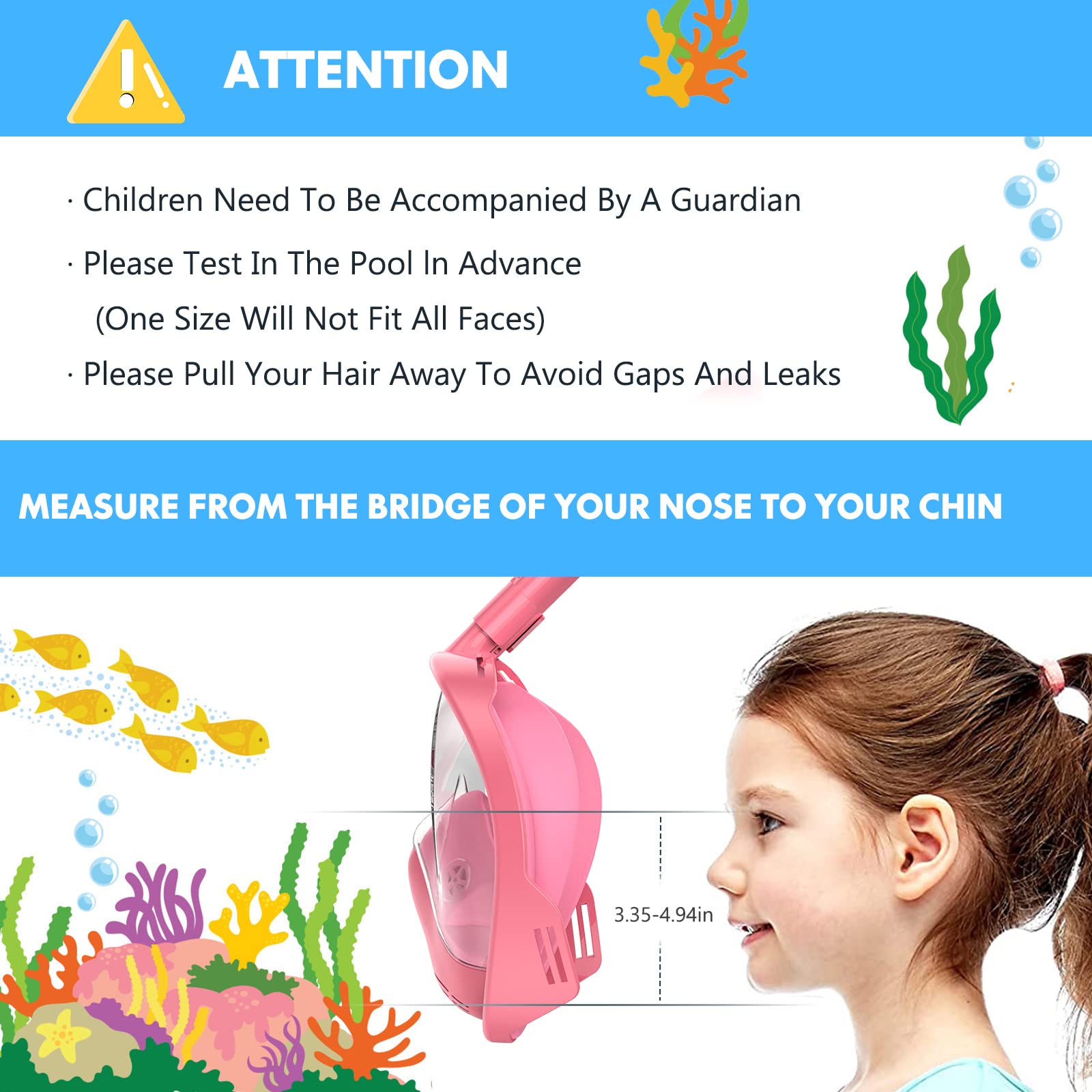 Ezire Kids Snorkel Mask Full Face, Snorkeling Gear For Kids 2-14 With Camera Mount, 180 Degree Panoramic View Snorkeling Set Ant
