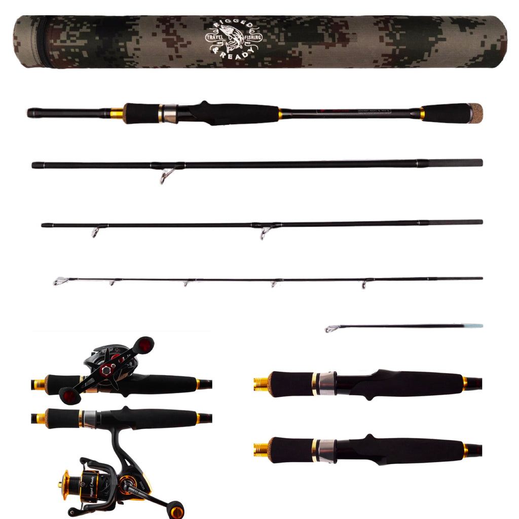 Rigged And Ready Predator P-S-B Unique Predator-Spin-Baitcast Travel Fishing Rod With Case+Micro Trigger +2 Tips,Rod Lengths 2.2