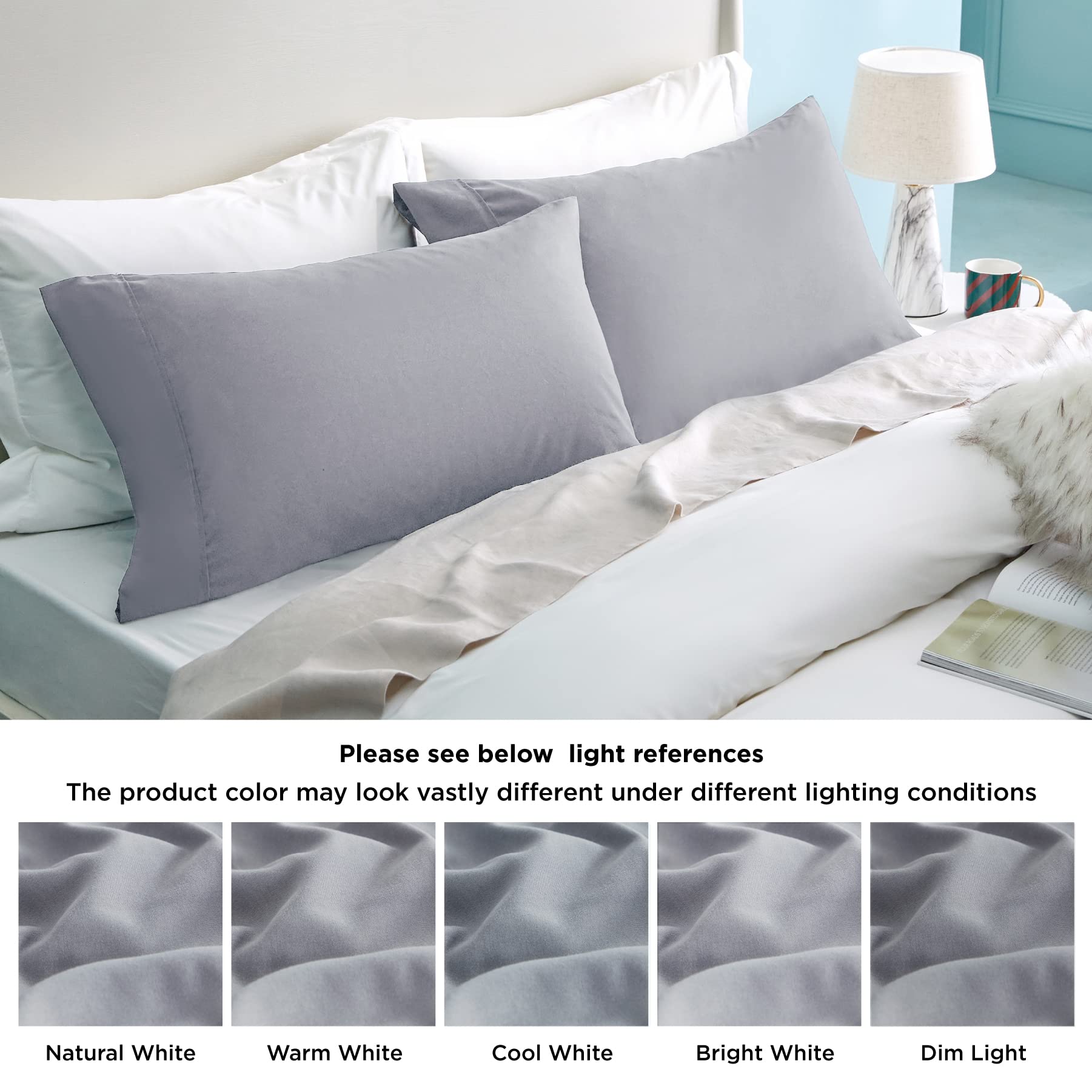 Bedsure Queen Pillowcases Set Of 2 - Silver Grey Pillow Cases Queen Size 2 Pack 20 X 30 Inches, Brushed Microfiber, Pillow Case