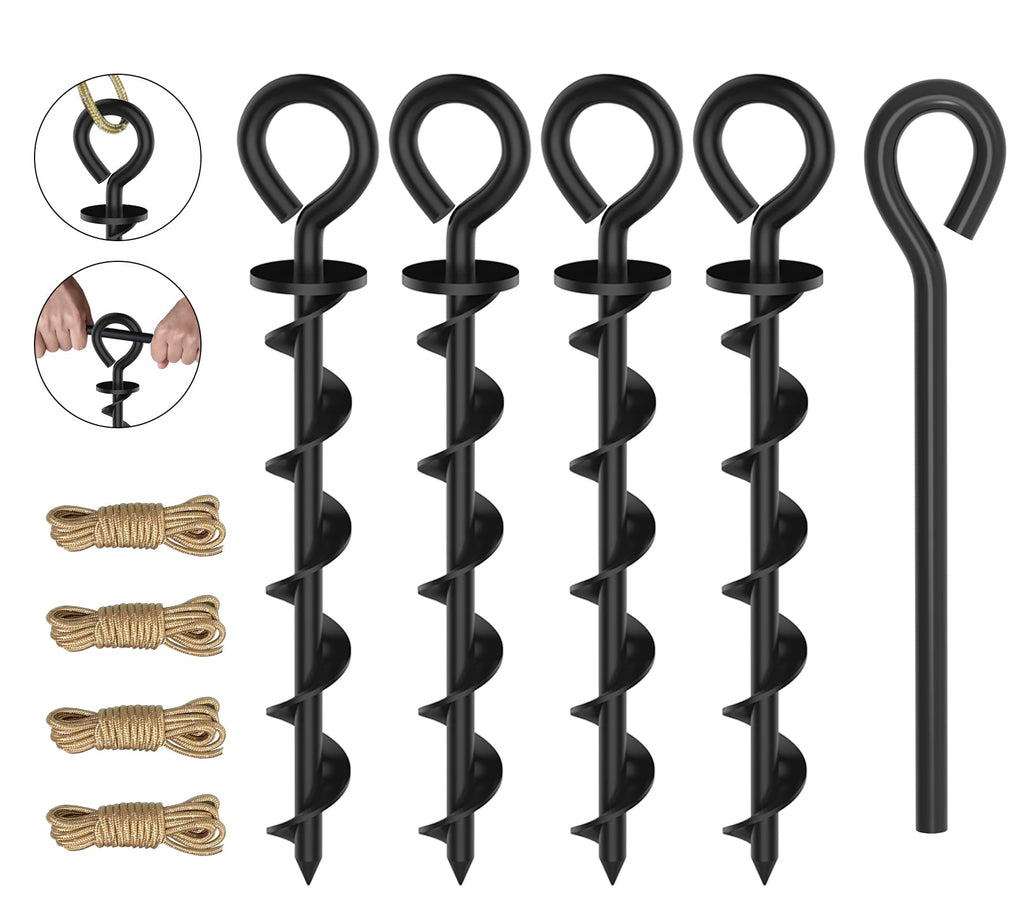 Eurmax Usa Canopy Tent Stakes Dog Tie Out Stakes Corkscrew Shape Steel Trampoline Stakes With Iron Rod Installation Tool & 4 Win