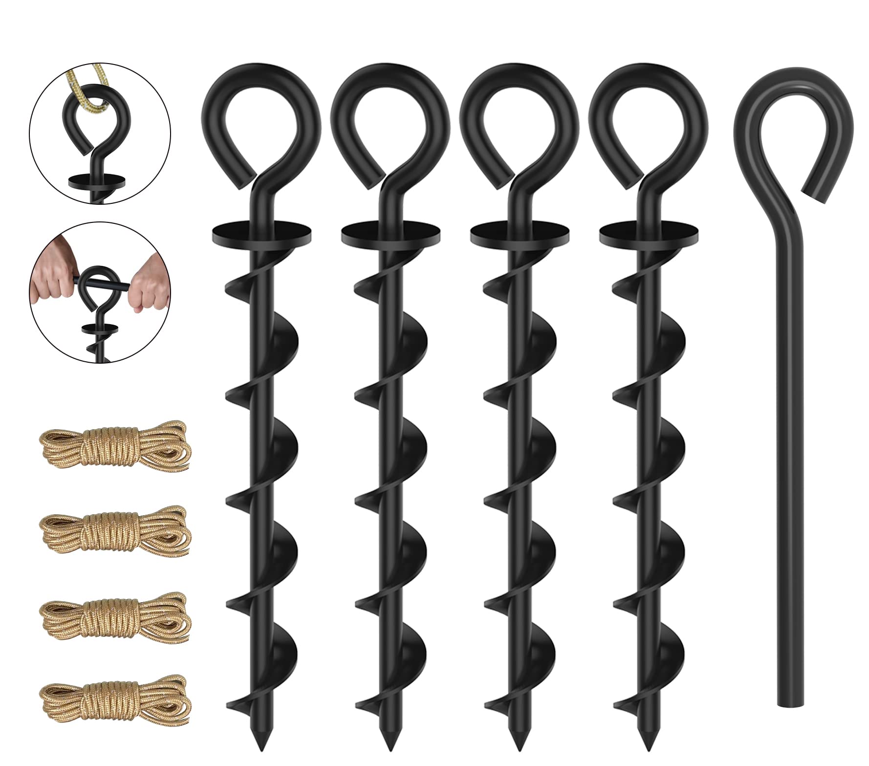 Eurmax Usa Canopy Tent Stakes Dog Tie Out Stakes Corkscrew Shape Steel Trampoline Stakes With Iron Rod Installation Tool & 4 Win