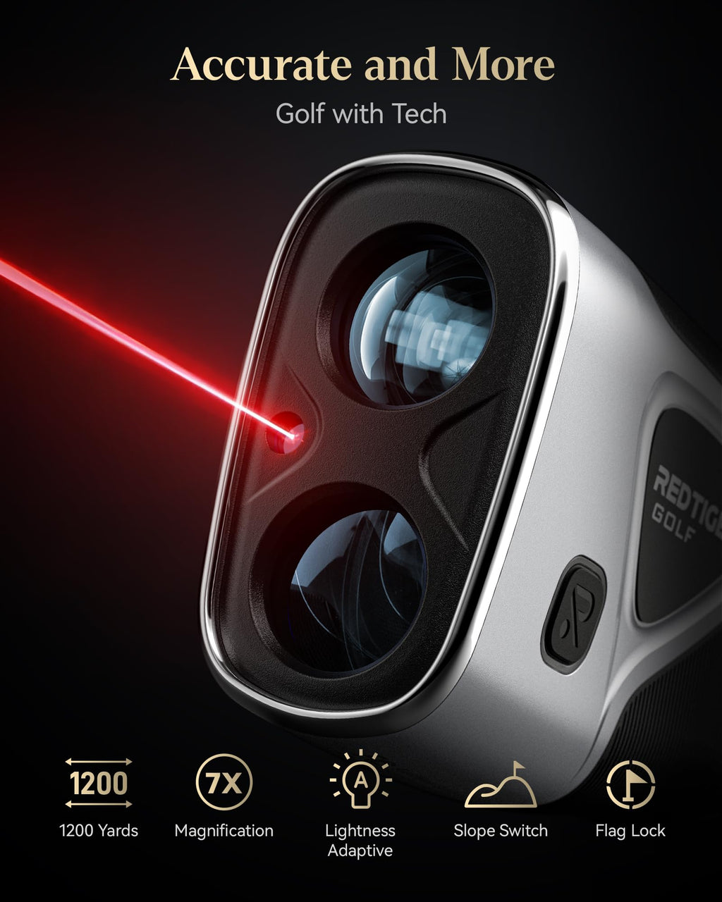 REDTIGER Range Finder Golf, 1200 Yards Golf Rangefinder with Slope, Light-Adaptive Display, 7X Magnification, Flag Lock Vibratio