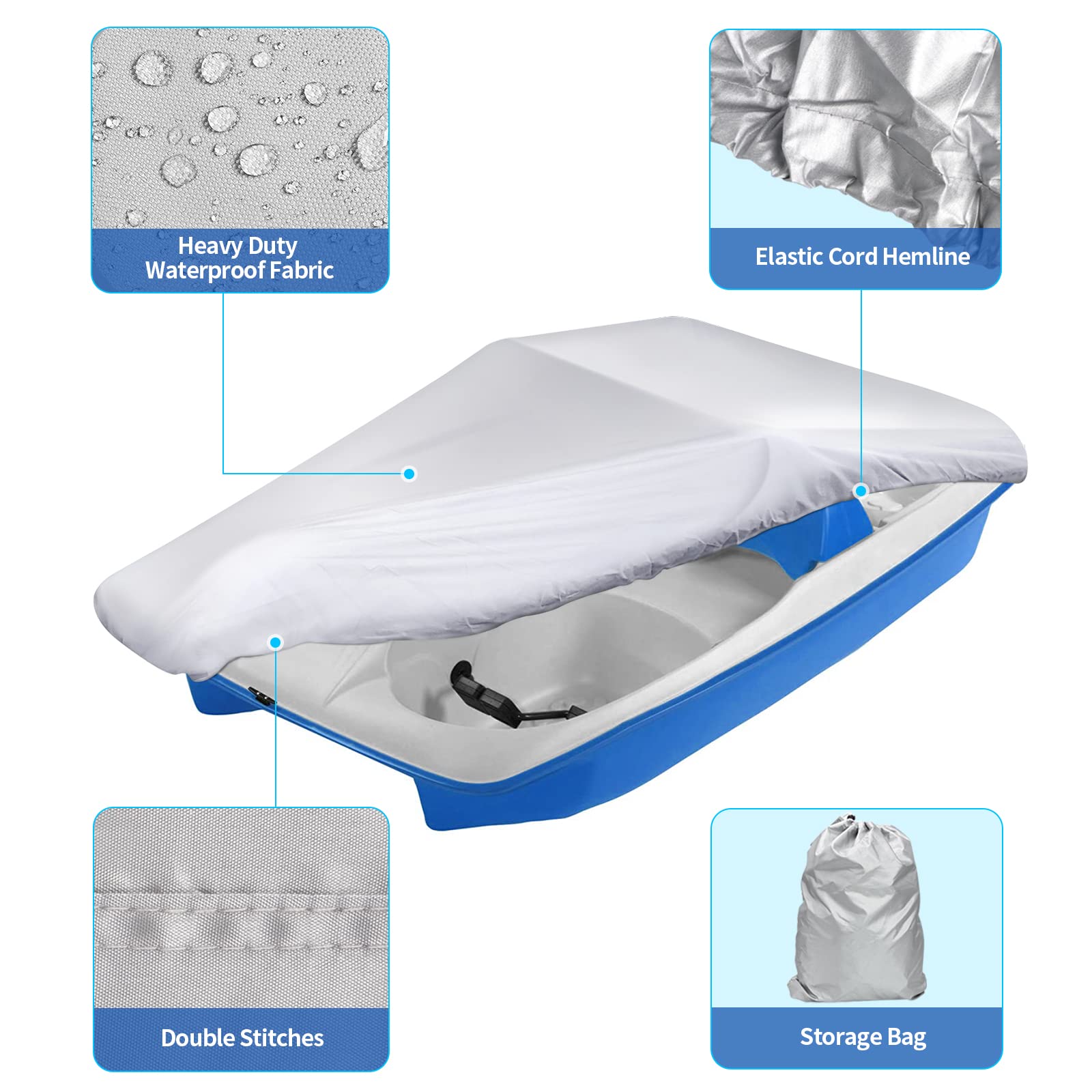 Icover Pedal Boat Cover, Fits 3 Or 5 Person Paddle Boat Water Proof Heavy Duty Boat Cover, Grey