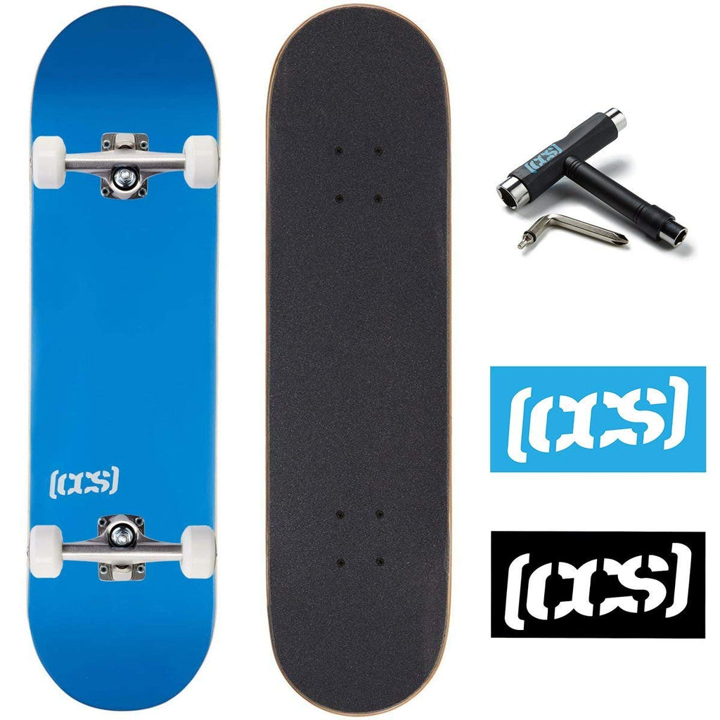 [Ccs] Logo Skateboard Complete Blue 8.25'' - Maple Wood - Professional Grade - Fully Assembled With Skate Tool And Stickers - Ad