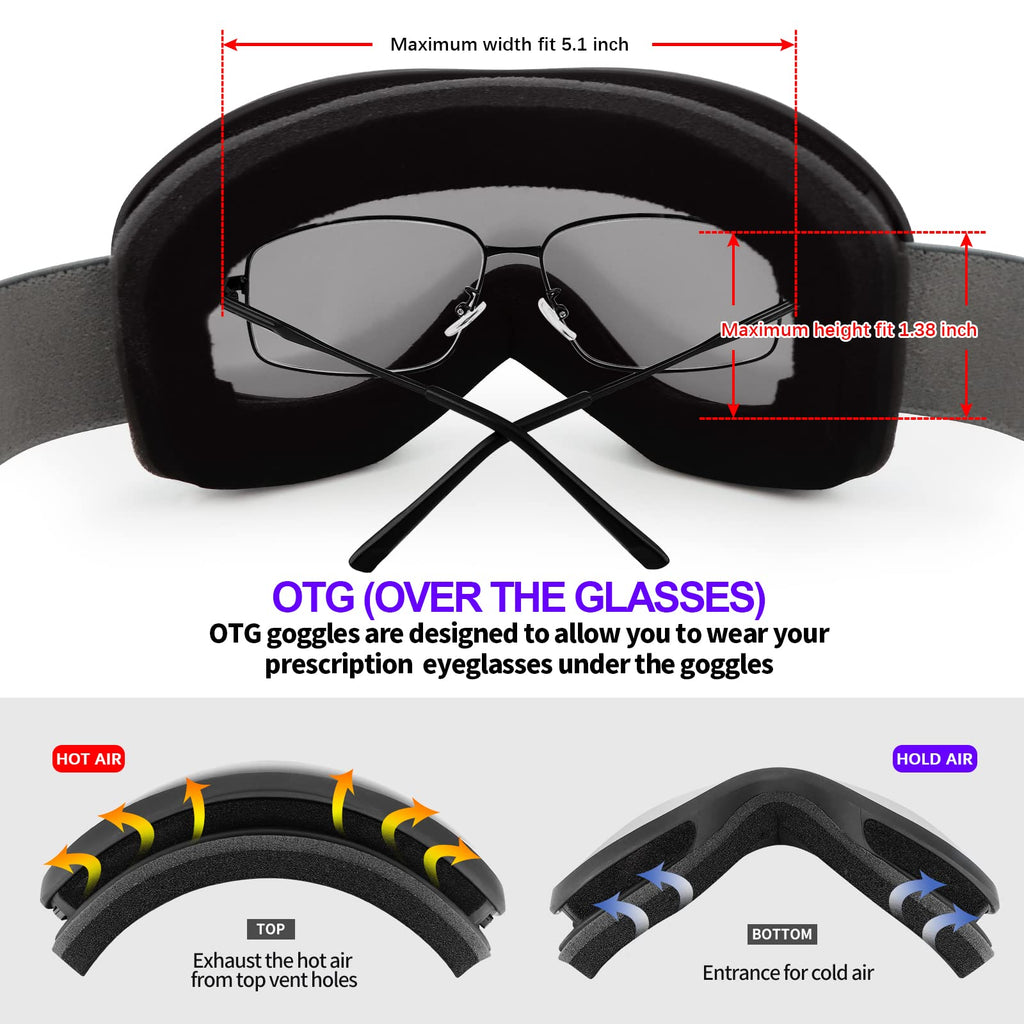 Supertrip Snow Ski Goggles Anti-Fog 100% Uv Protection Snowboard Skiing Goggles (Black Frame/Gray Lens (Vlt 10%))